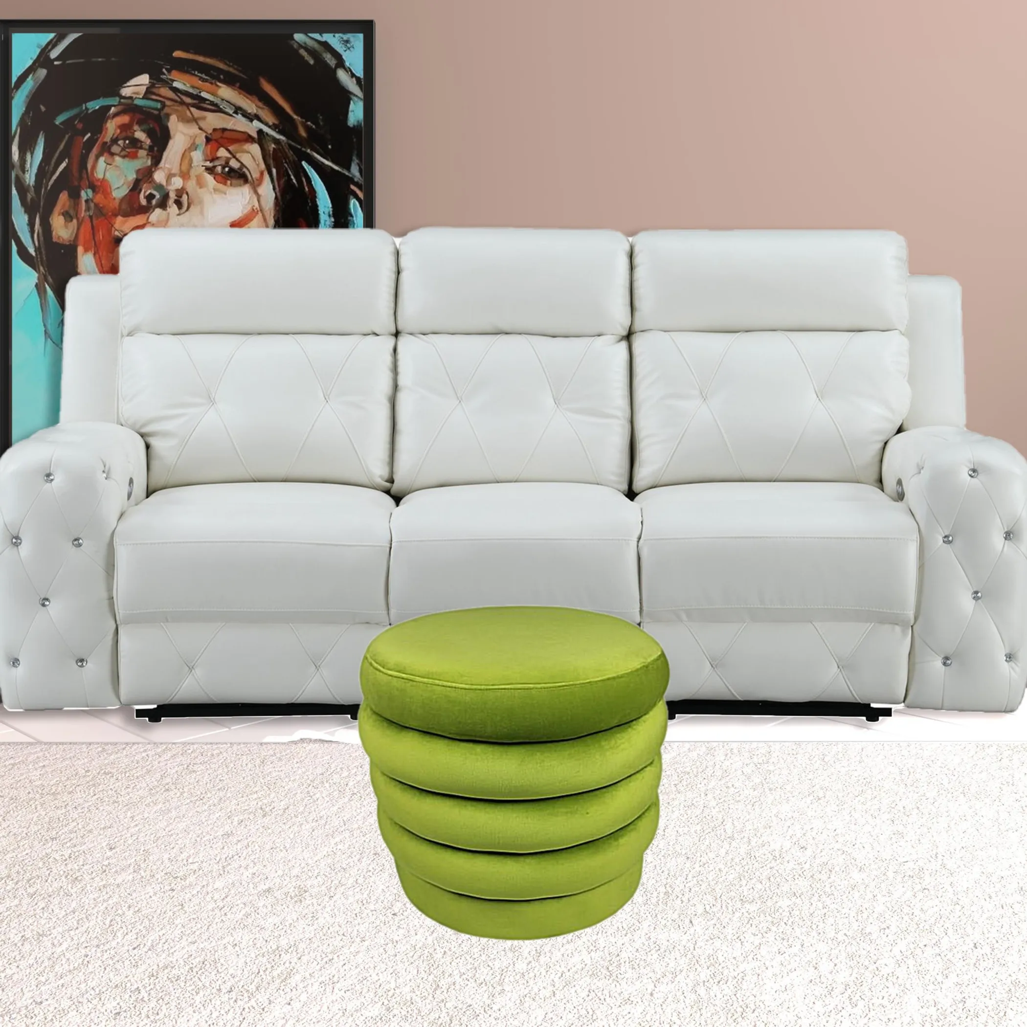 21" Green Velvet Tufted Round Cocktail Ottoman - Image 2
