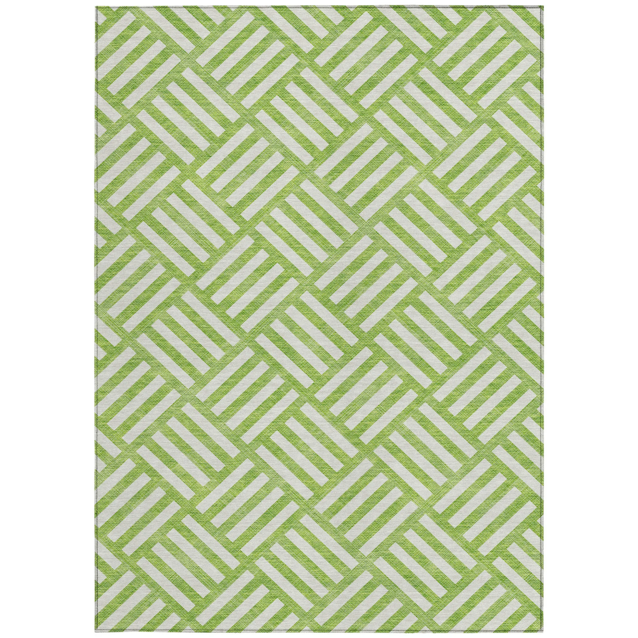 9' X 12' Lime Green And Ivory Geometric Washable Indoor Outdoor Area Rug - Image 6