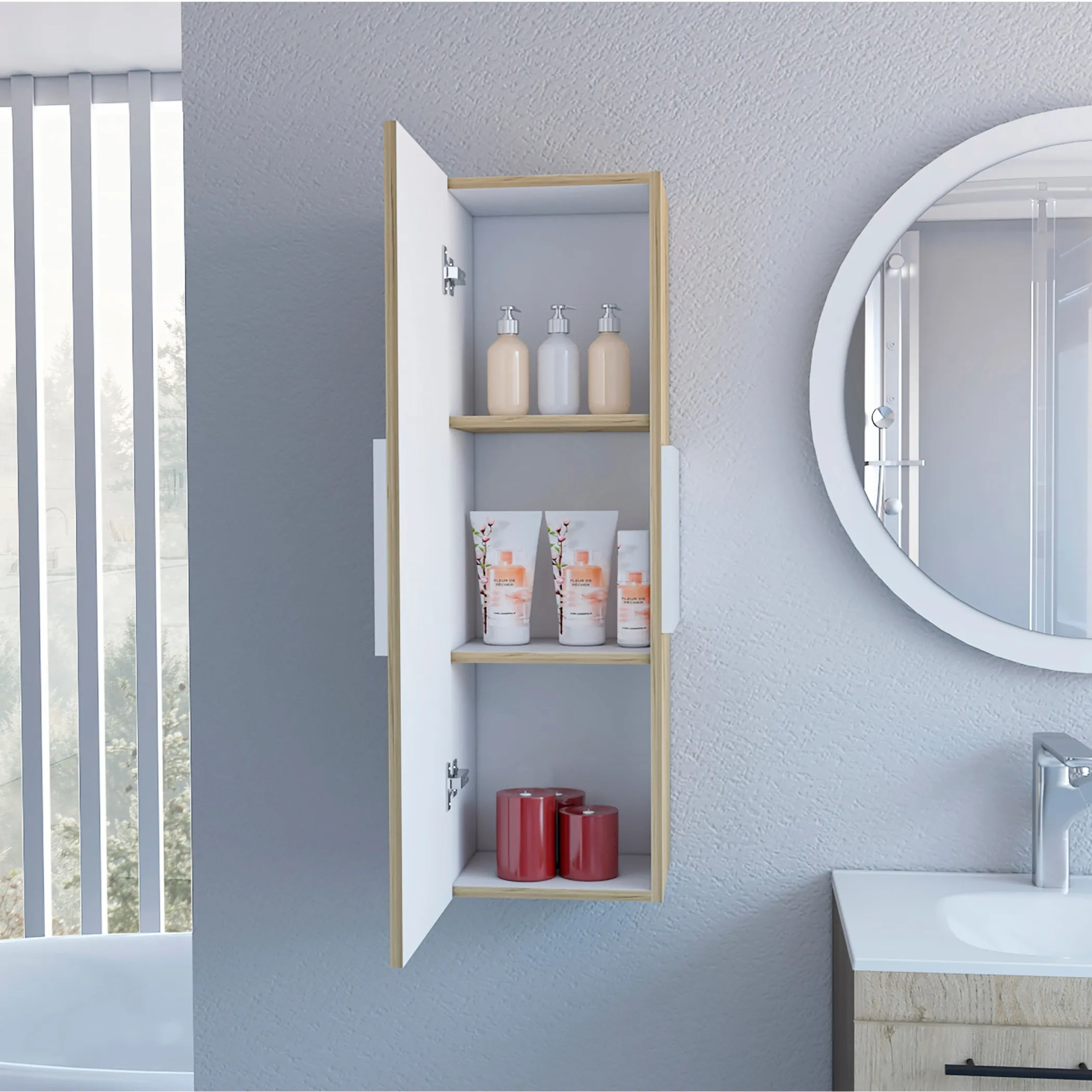 Light Oak and White Multi Purpose Vertical Hanging Cabinet - Image 6