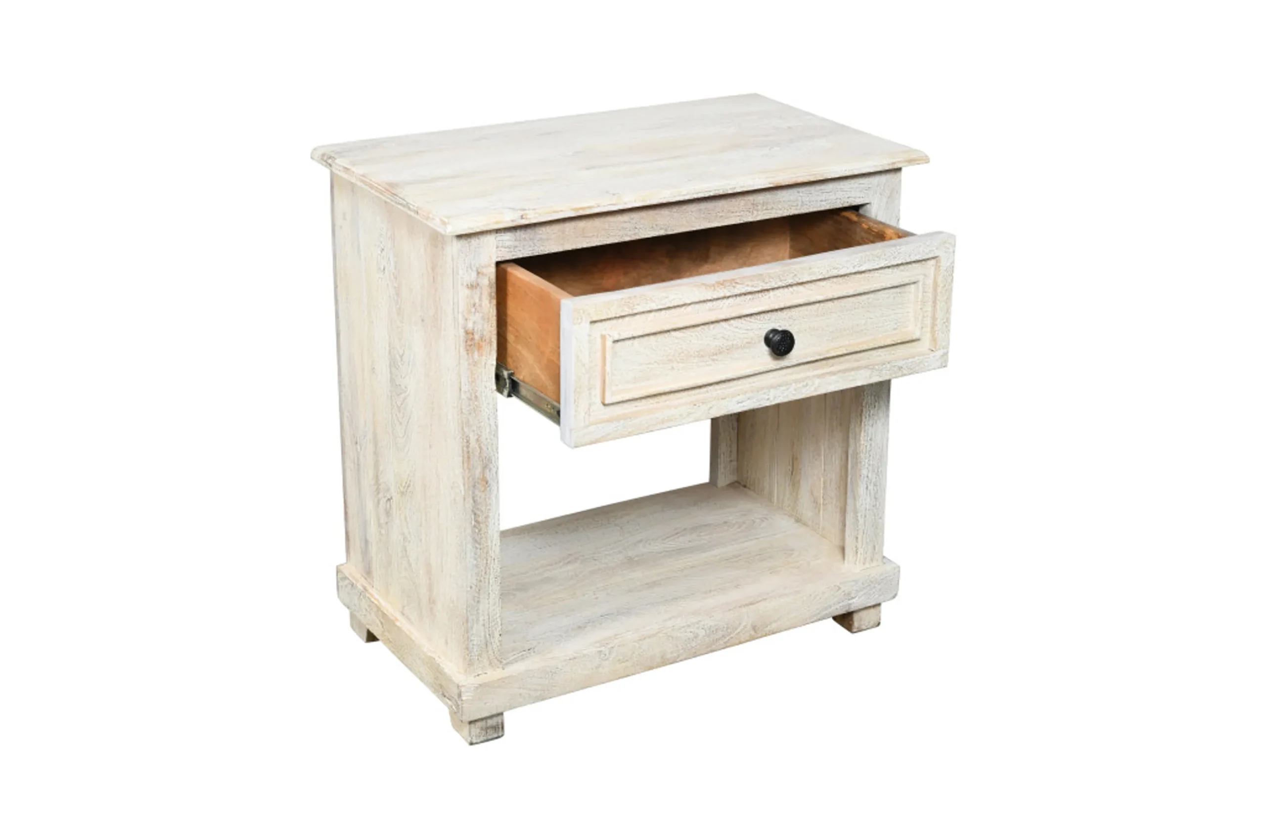 28" Distressed White One Drawer Solid Wood Nightstand - Image 4