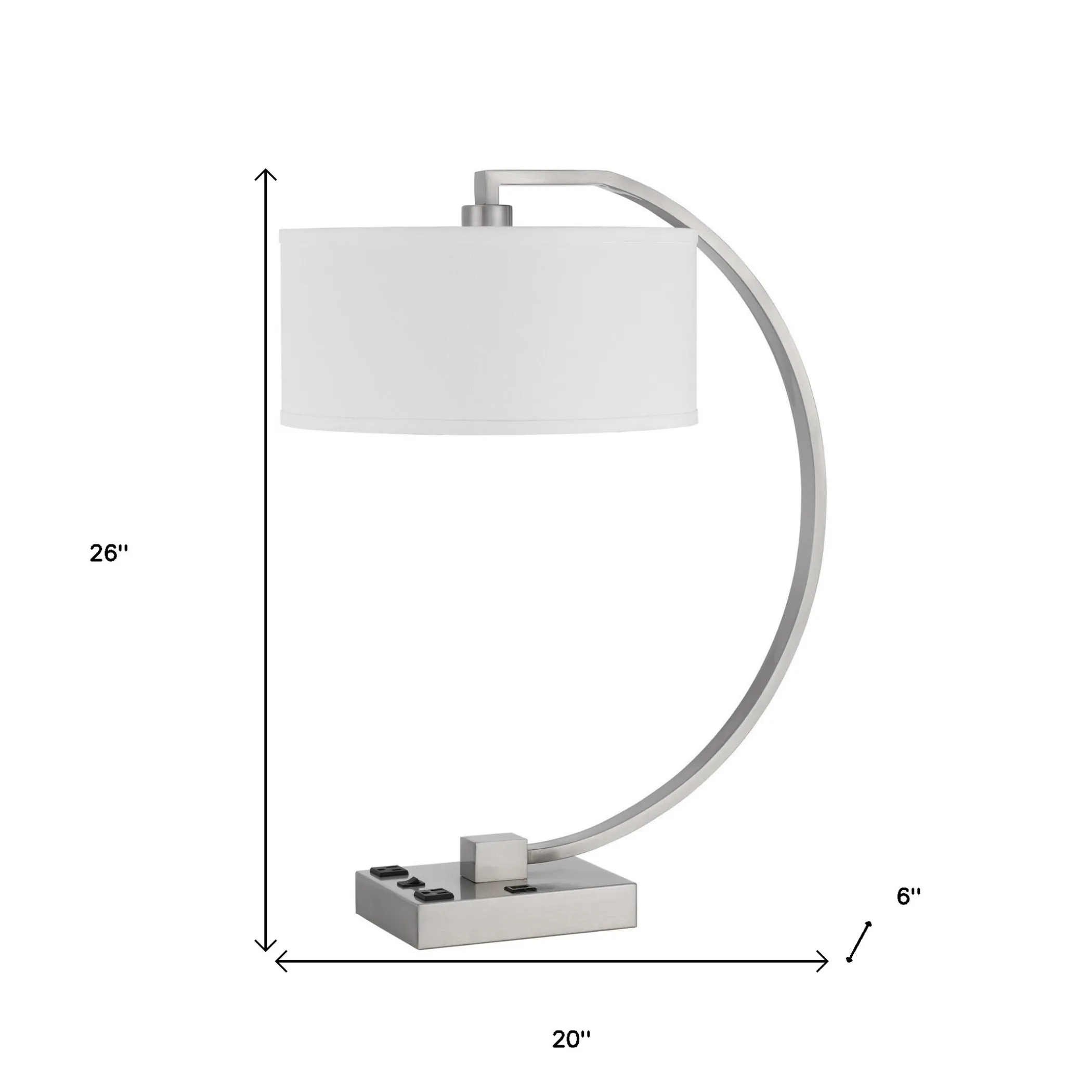 26" Nickel Metal Lantern Desk USB Table Lamp With White Shade - Image 5
