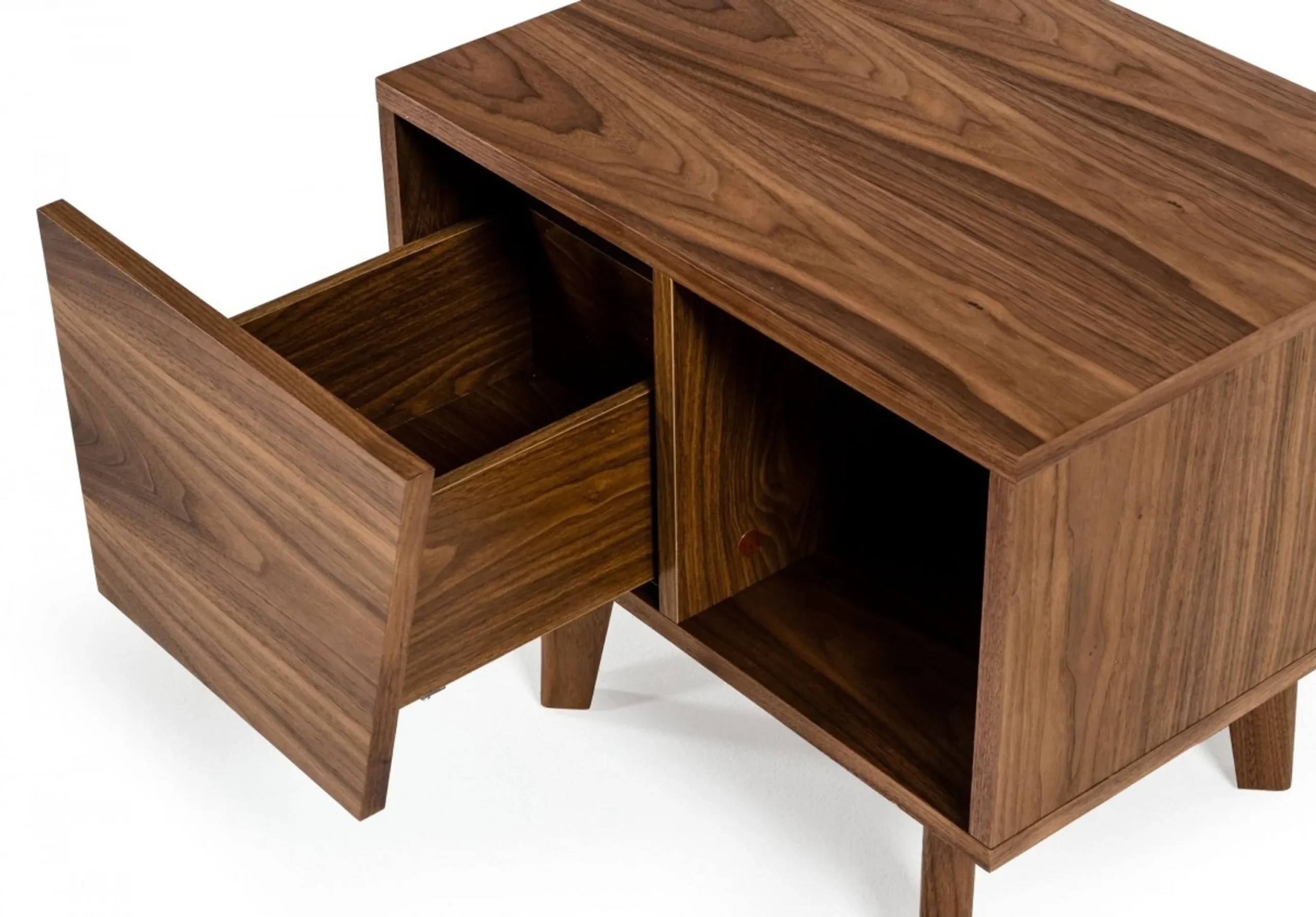 Mid Century Walnut Light Brown Nightstand with One Drawer and One Shelf - Image 4
