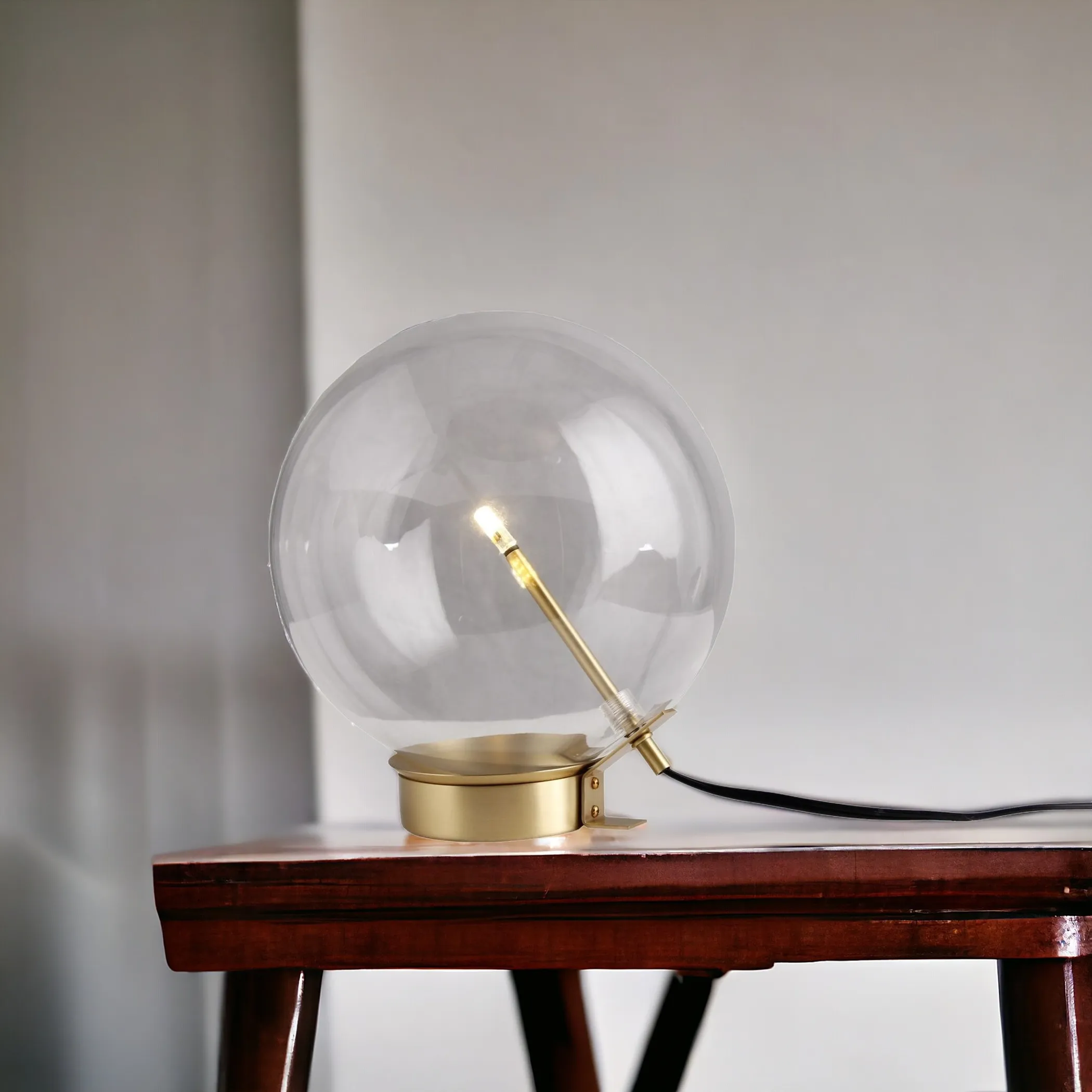 11" Brass Metal Globe Table Lamp - Image 2