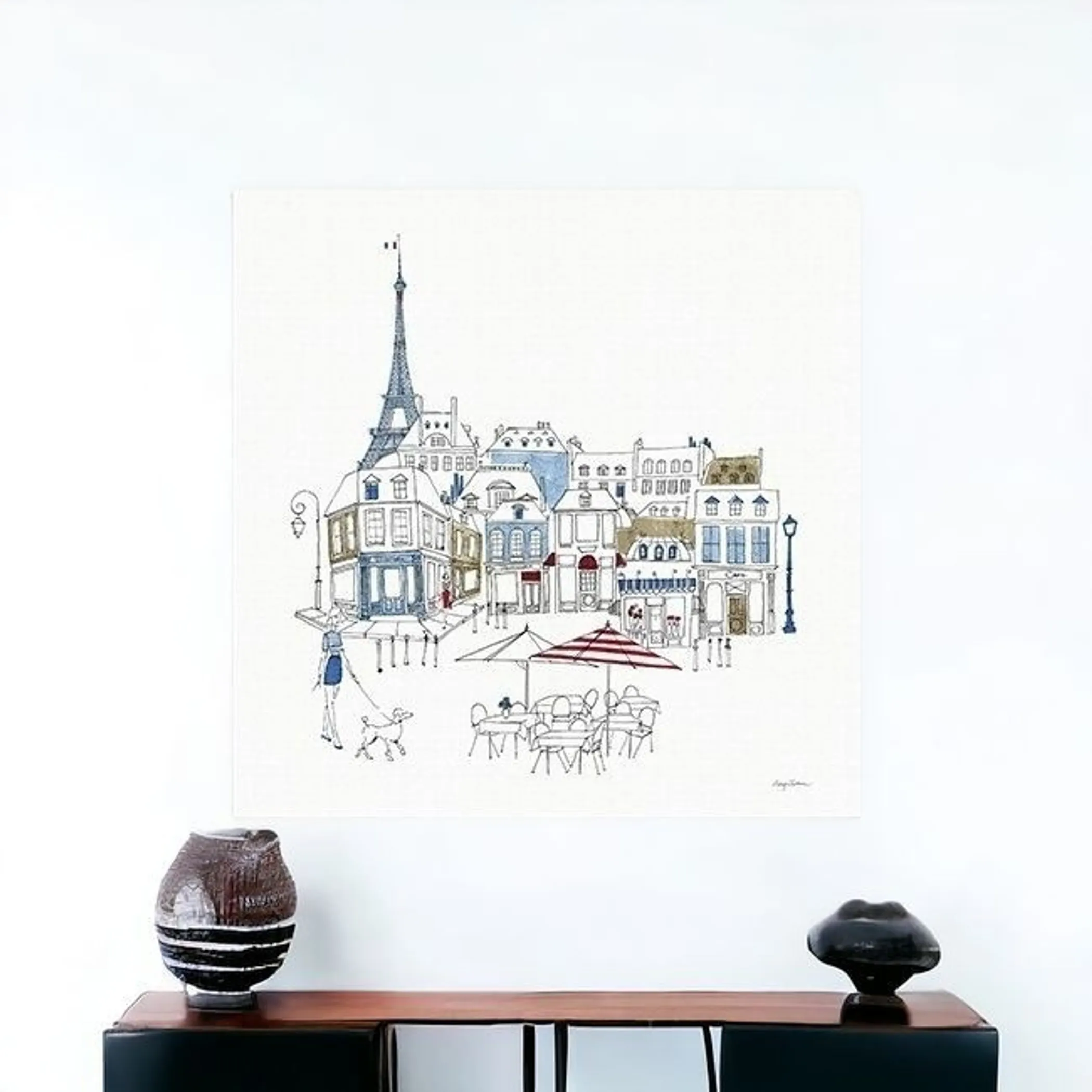French Caf With Red And Blue Accents Unframed Print Wall Art - Image 2