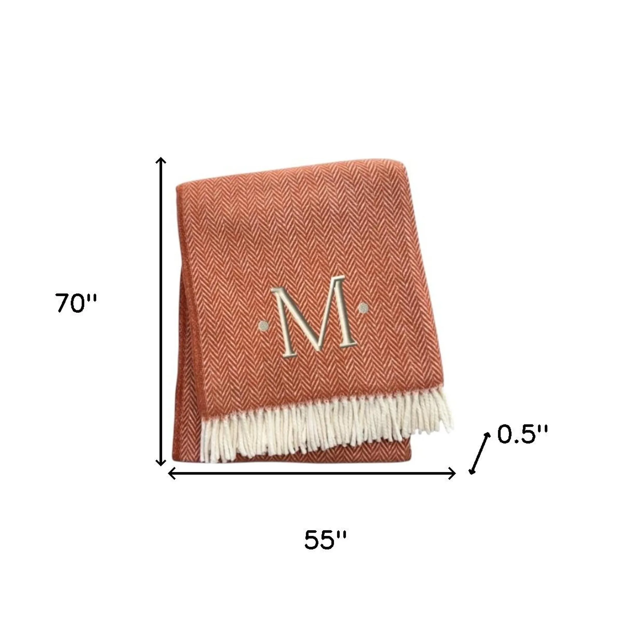 Herringbone Cotton Blend M Initial Throw Blanket with Tassels And Embroidery - Image 6