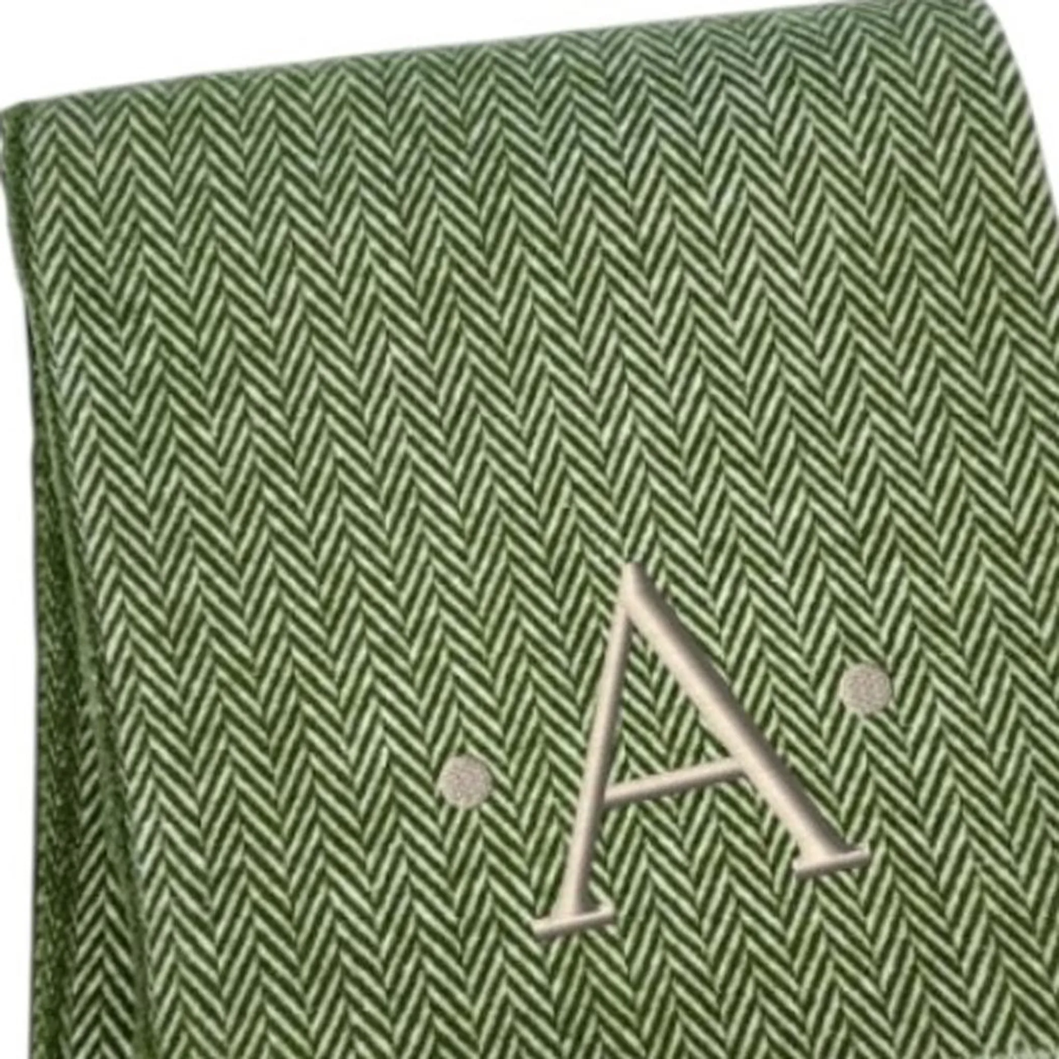 Herringbone Cotton Blend A Initial Throw Blanket with Tassels And Embroidery - Image 5