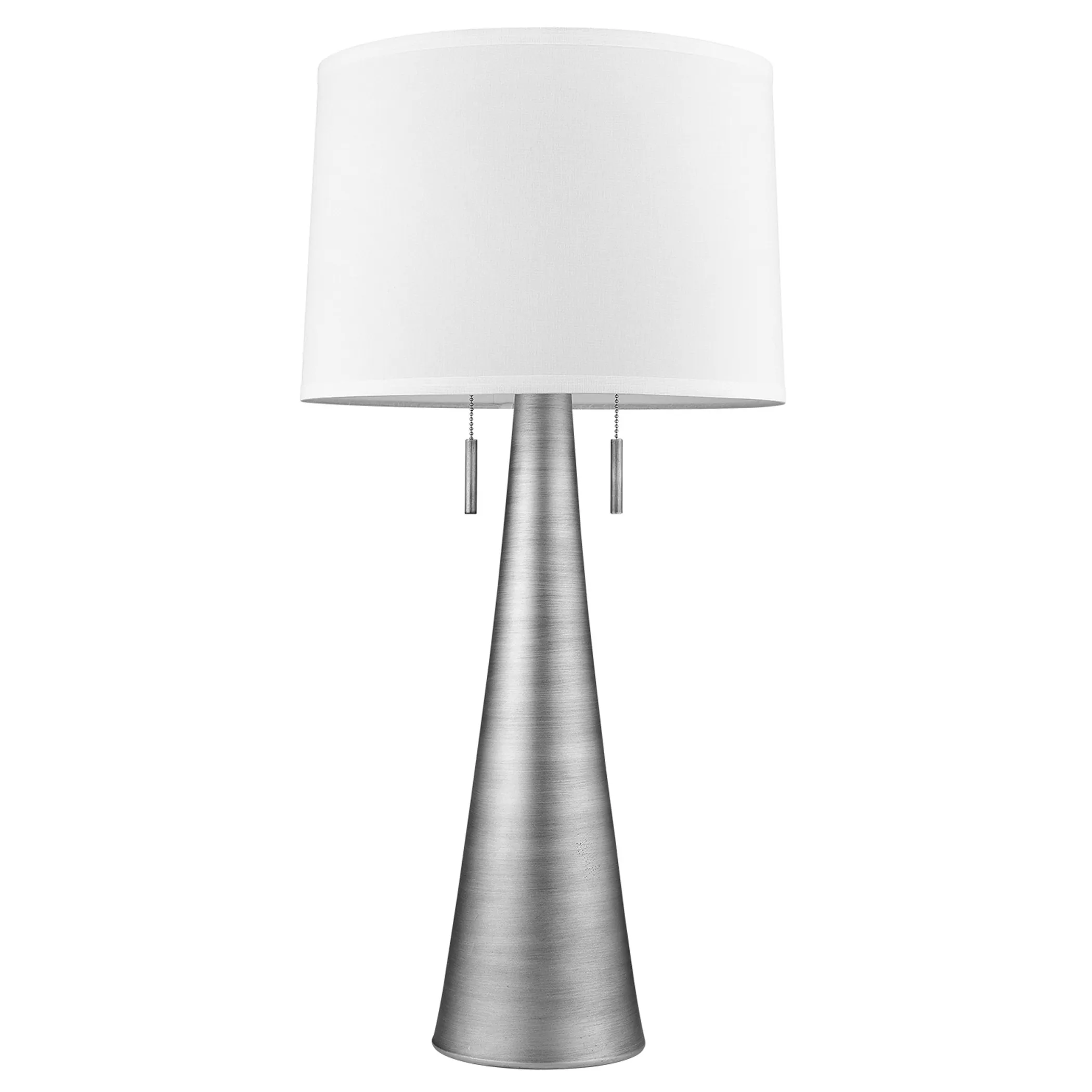 34" Silver Metal Two Light Table Lamp With White Empire Shade - Image 3