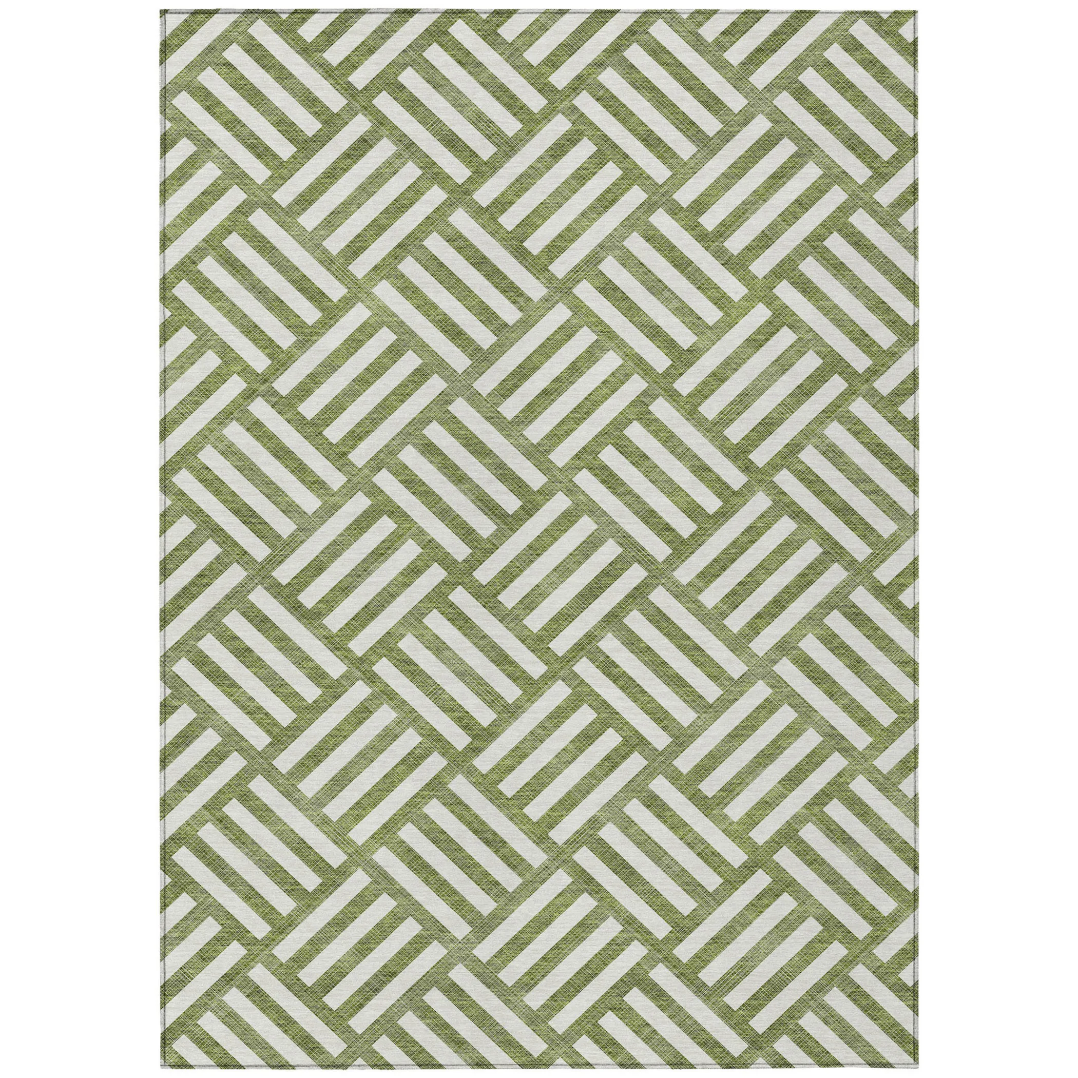 10' X 14' Olive Green And Ivory Geometric Washable Indoor Outdoor Area Rug - Image 2