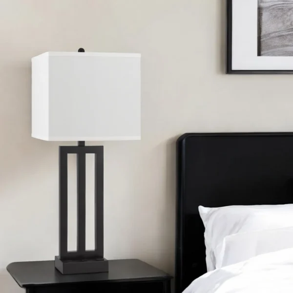 30" Black Metal USB Table Lamp With White Shade