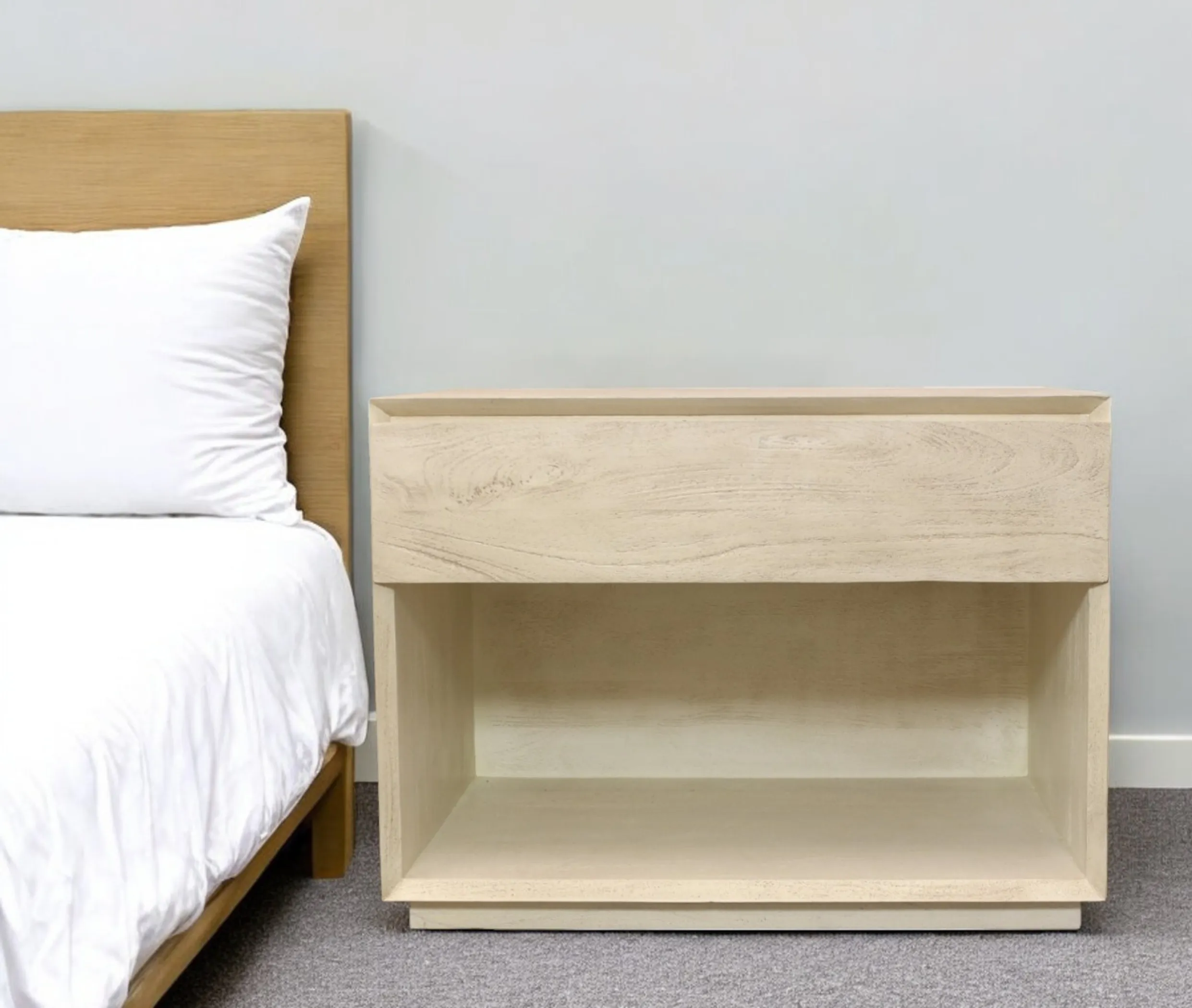 24" Natural One Drawer Solid Wood Nightstand
