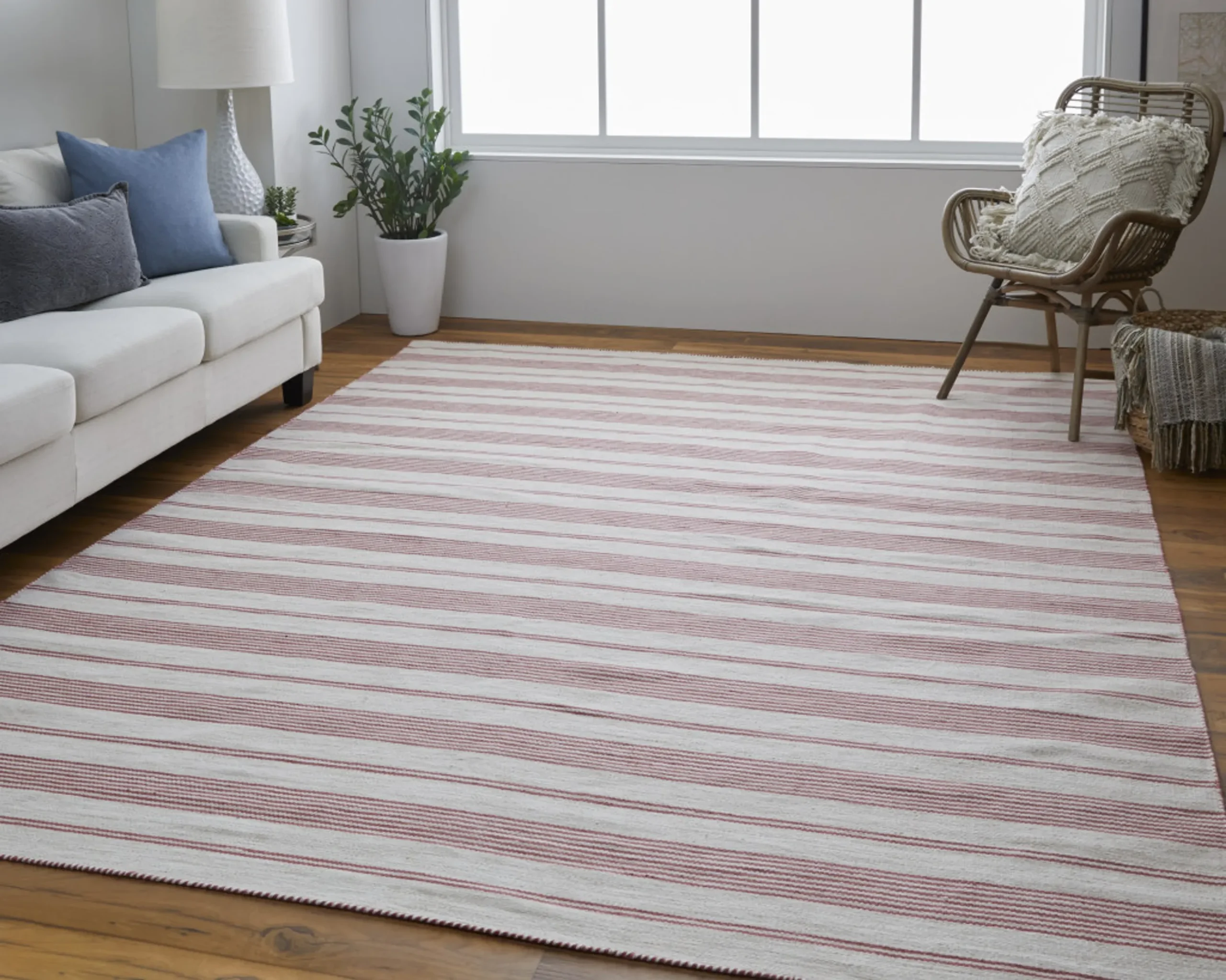 10' X 14' Red And Ivory Striped Dhurrie Hand Woven Stain Resistant Area Rug - Image 6