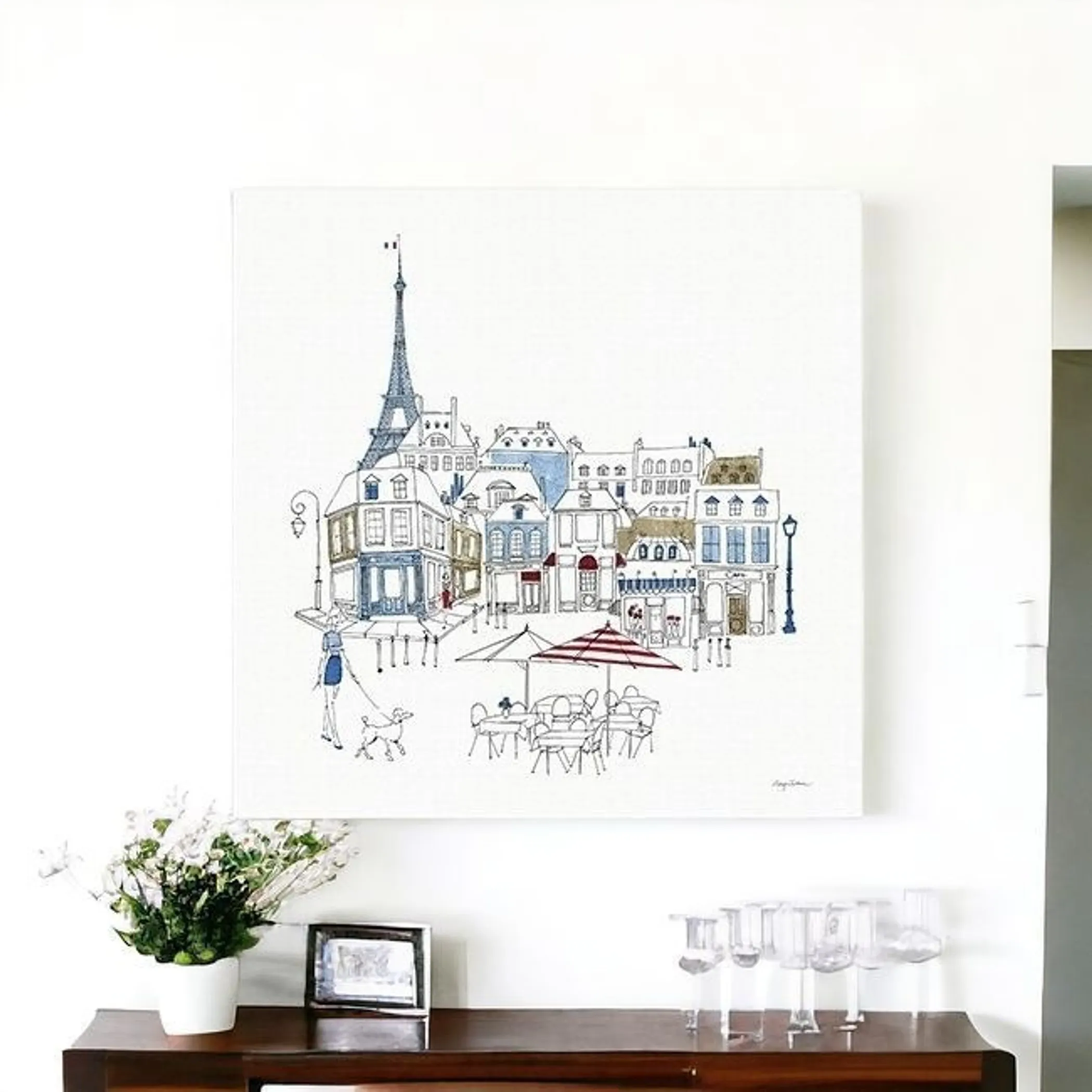French Caf With Red And Blue Accents Unframed Print Wall Art - Image 5