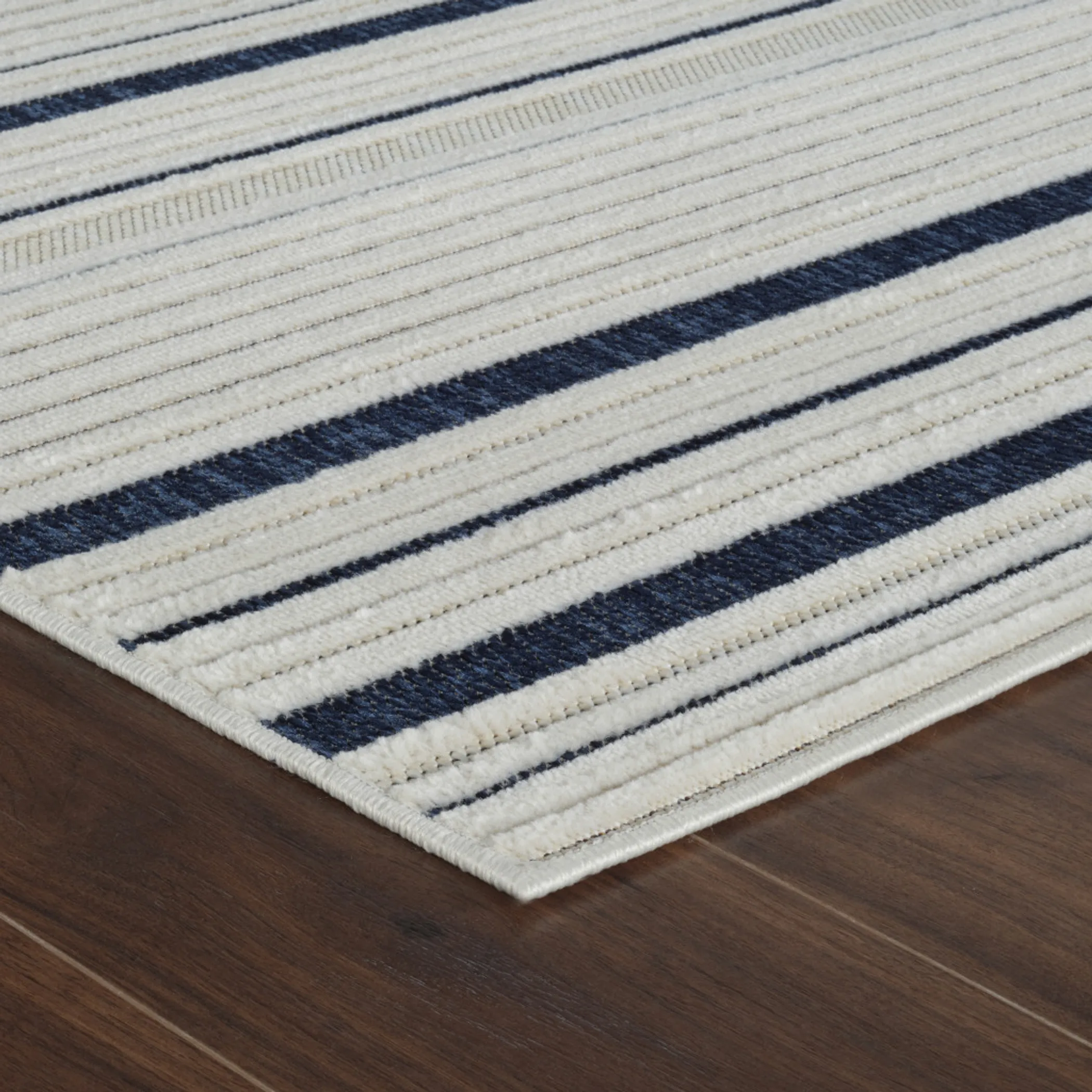 6' X 9' Blue and Cream Striped Distressed Indoor Outdoor Area Rug - Image 5