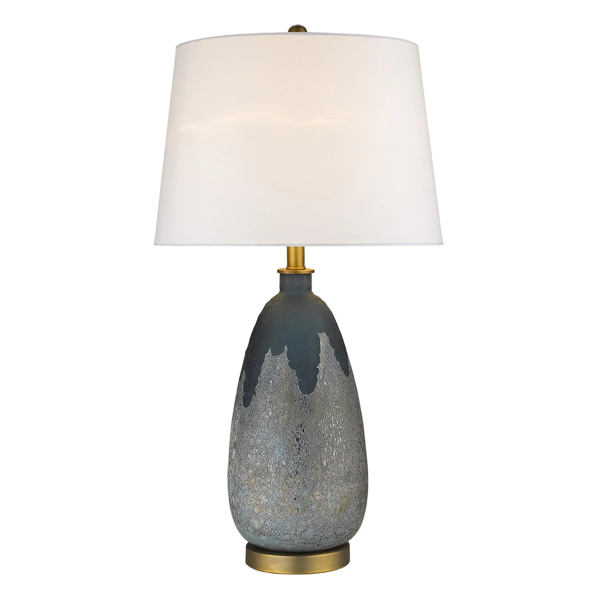 30" Teal Blue Concrete Table Lamp With Cream Empire Shade - Image 3