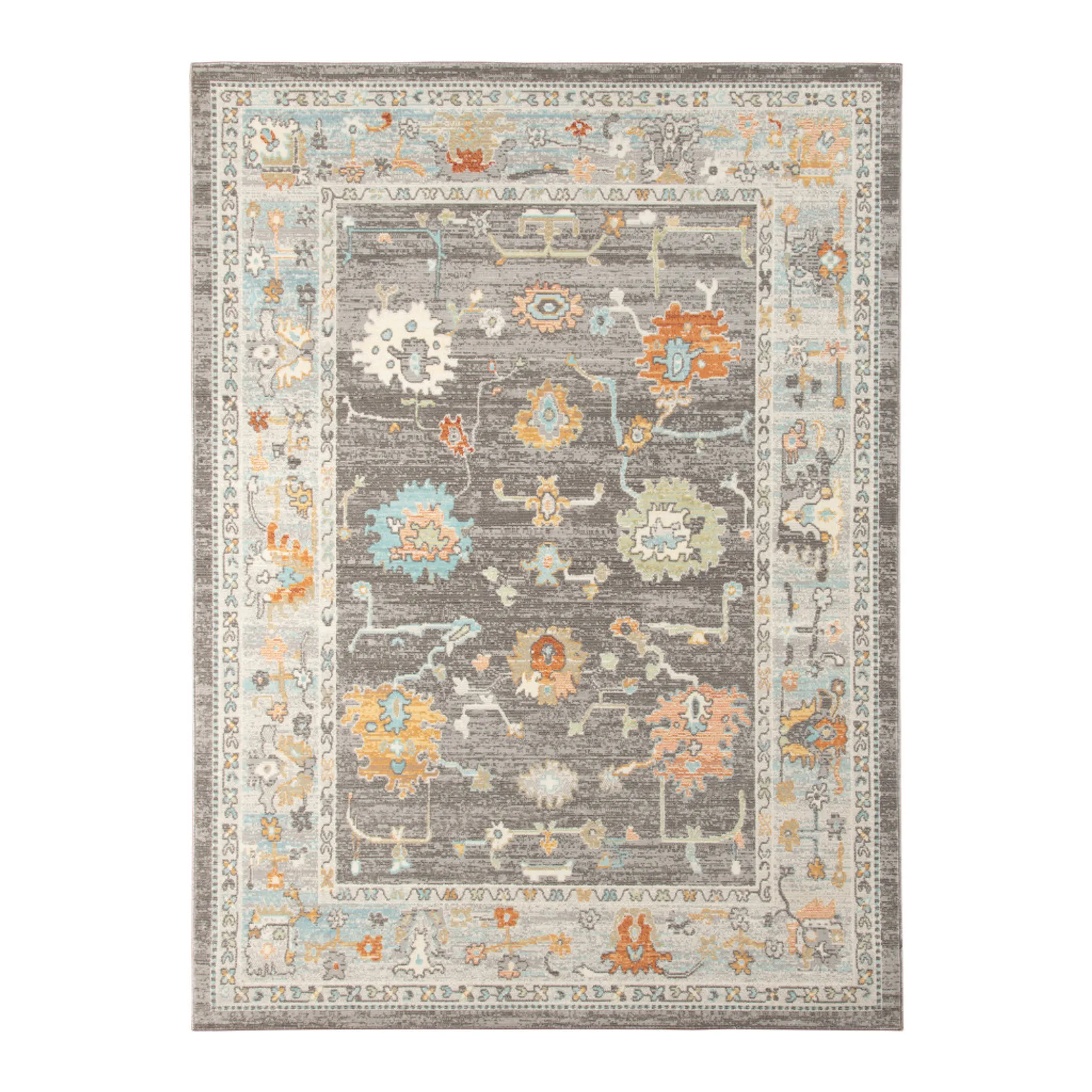 9' X 12' Gray and Orange Floral Stain Resistant Indoor Outdoor Area Rug - Image 2