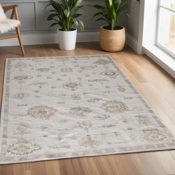 4' X 6' Orange and Ivory Floral Hand Knotted Area Rug