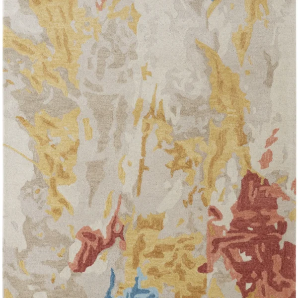 8' X 10' Ivory Yellow And Blue Wool Abstract Tufted Handmade Stain Resistant Area Rug