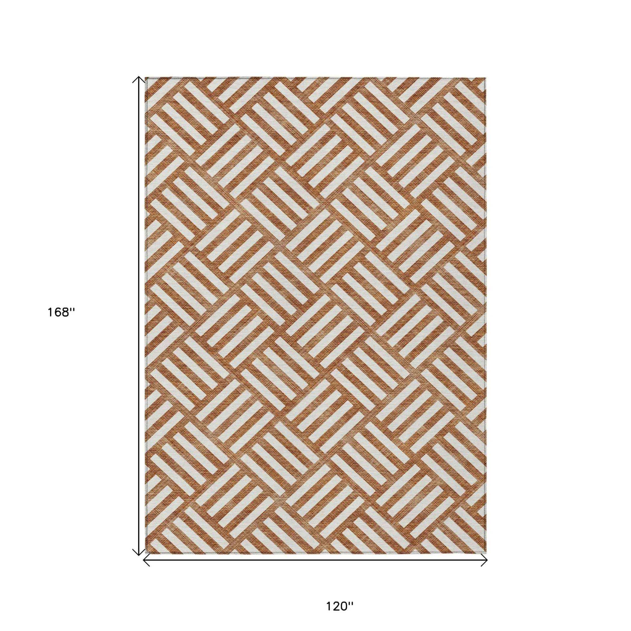 10' X 14' Orange And Ivory Geometric Washable Indoor Outdoor Area Rug - Image 3