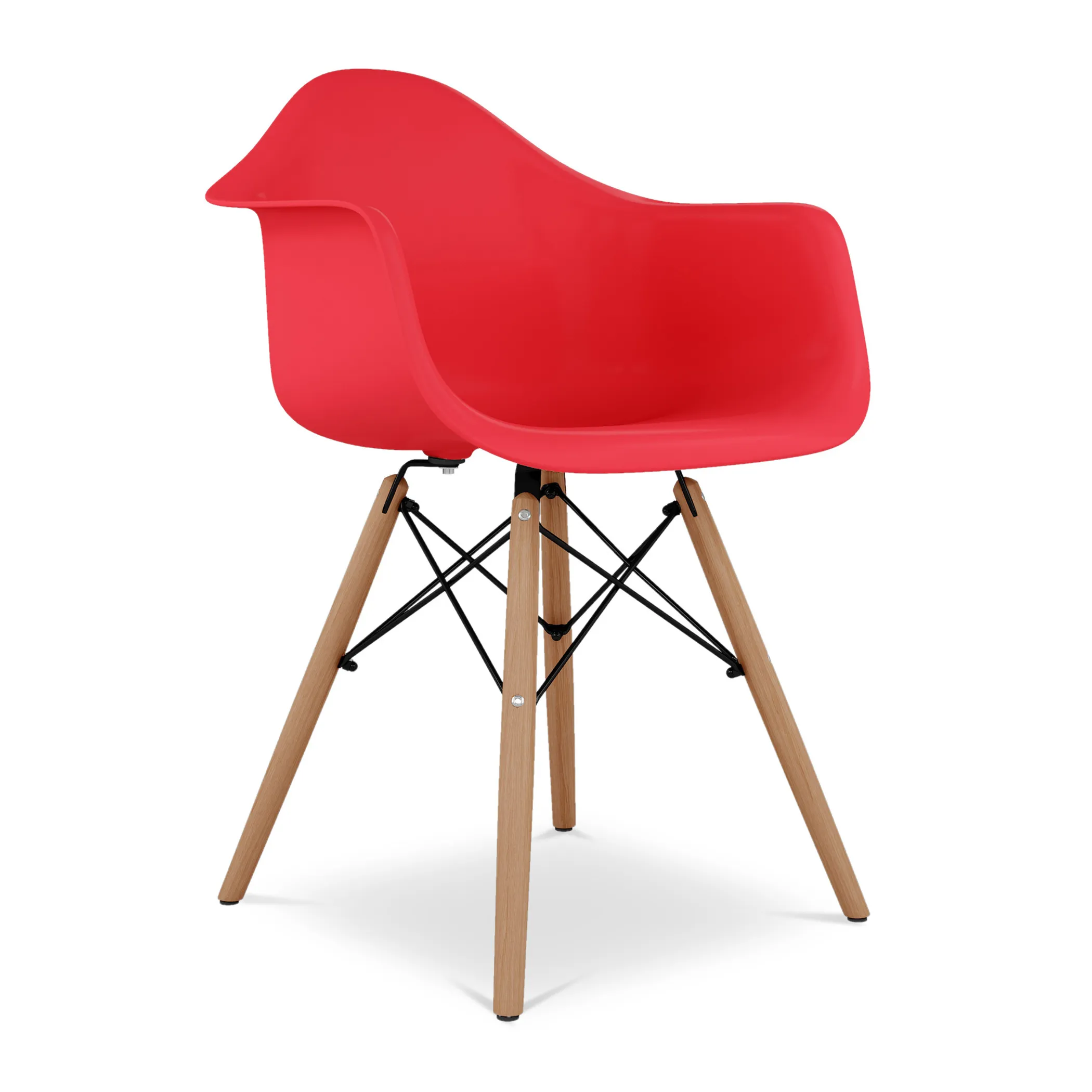 Red And Natural Heavy Duty Plastic And Solid Wood Dining Arm Chair - Image 3