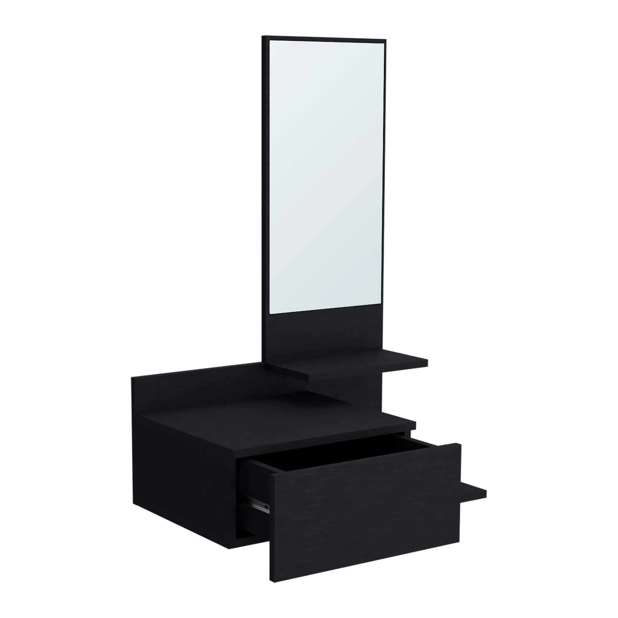 36" Black Wood Wall Mounted Accent Cabinet With Drawer And Mirror - Image 3