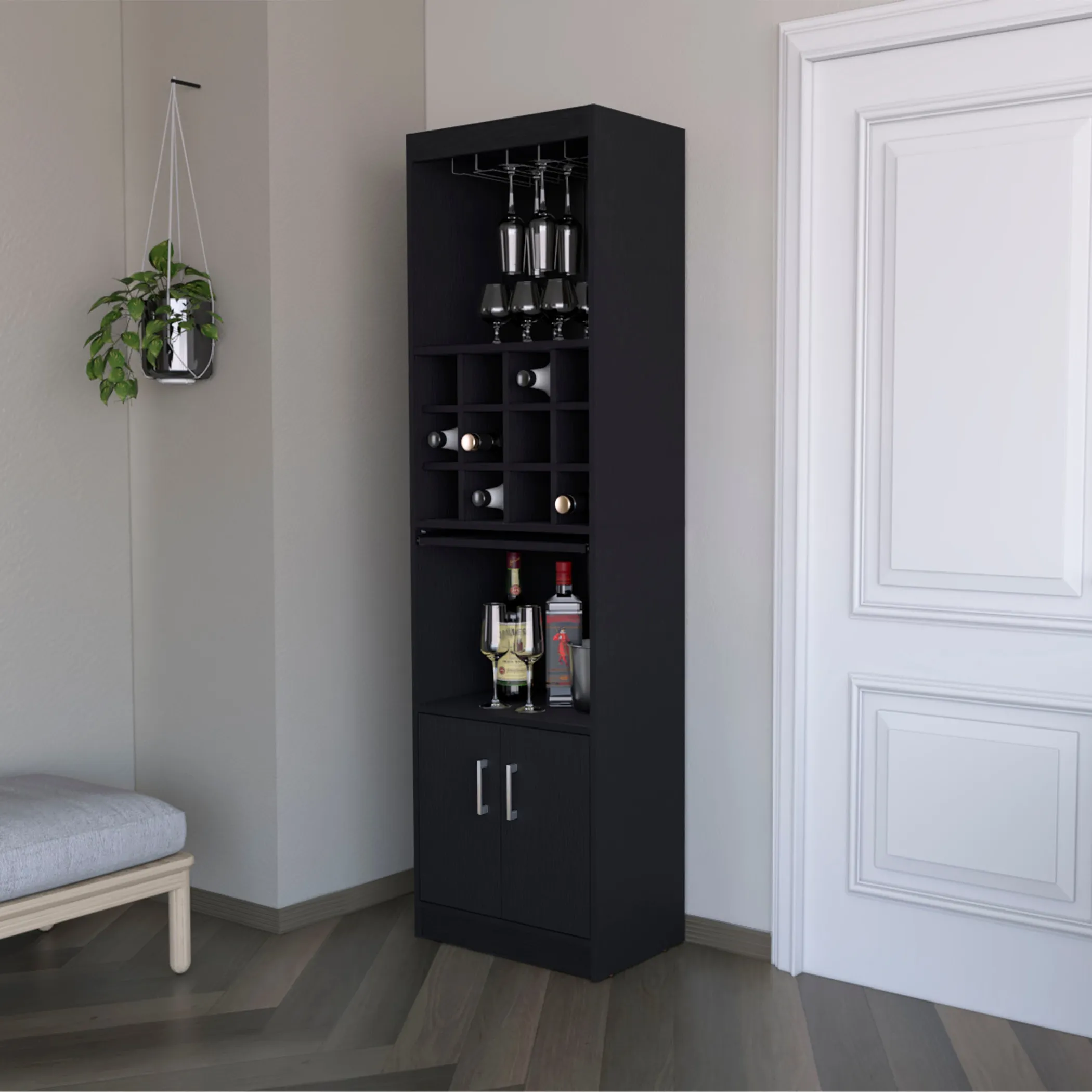 71" Black Wood Bar Cabinet With Two Doors - Image 6