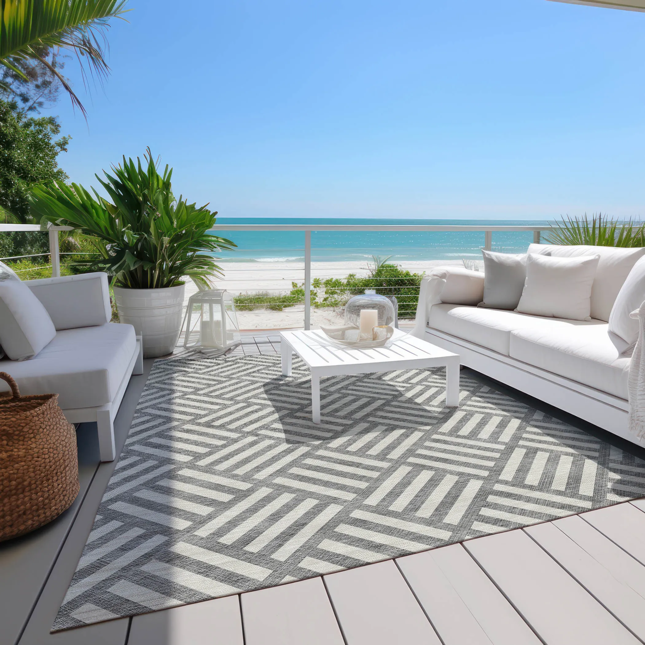 10' X 14' Gray And Ivory Geometric Washable Indoor Outdoor Area Rug - Image 6