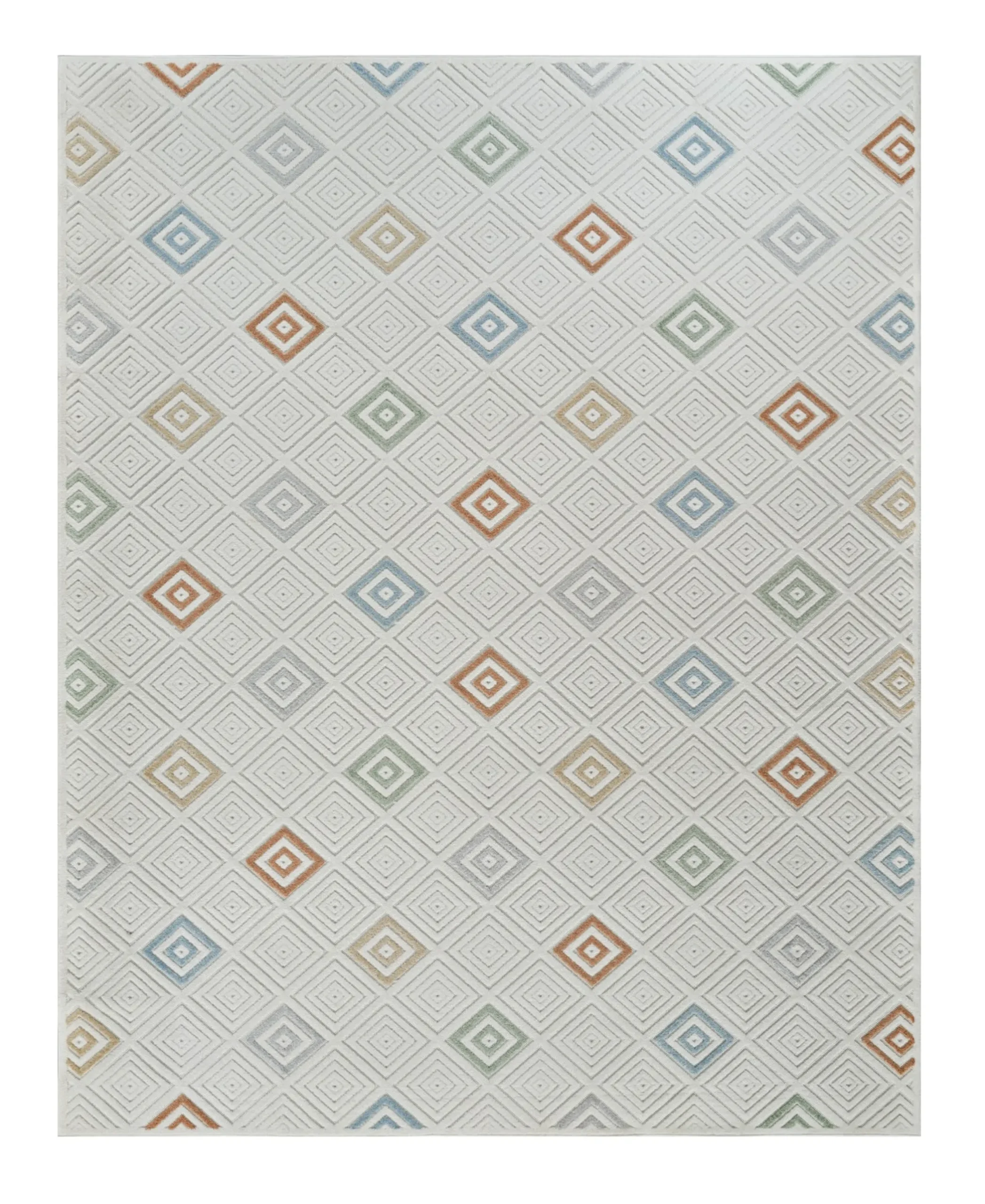 8' X 10' Cream and Beige Geometric Distressed Indoor Outdoor Area Rug - Image 2