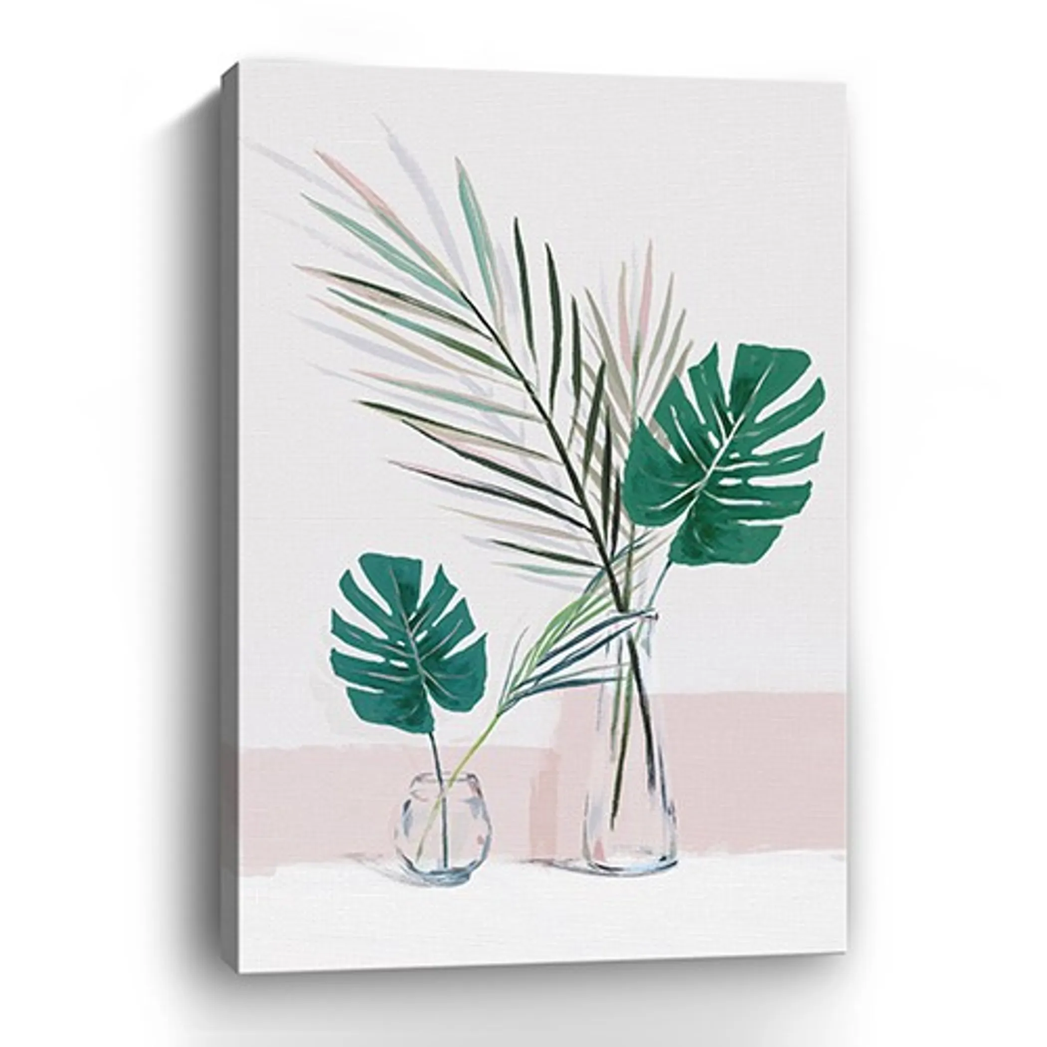 Pretty Green Foliage Leaves Pink Unframed Print Wall Art - Image 2