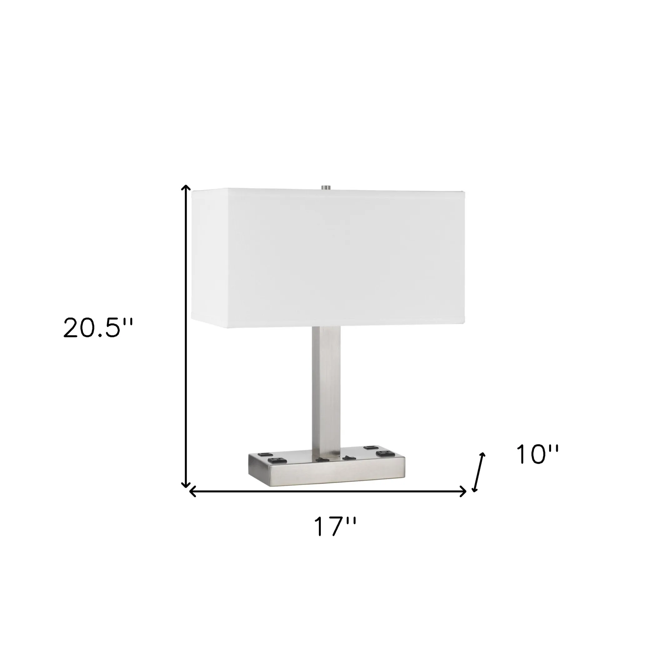 21" Nickel Metal Two Light Desk USB Table Lamp With White Shade - Image 5