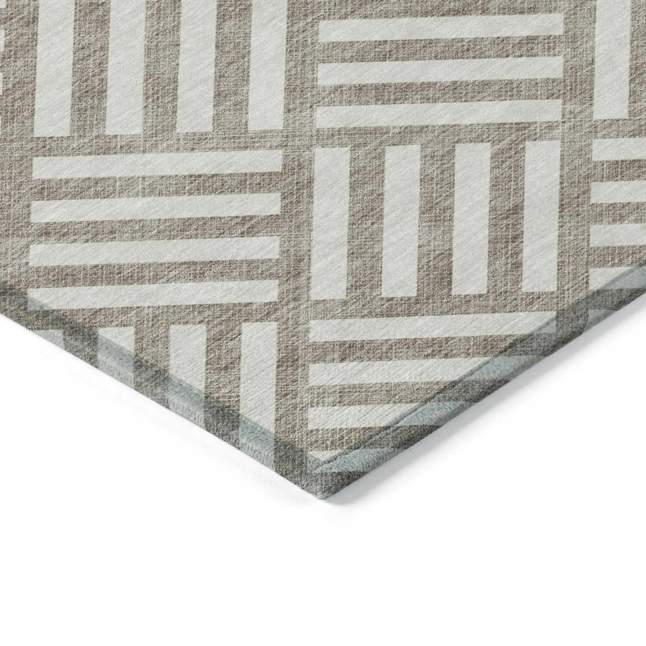 9' X 12' Taupe And Ivory Geometric Washable Indoor Outdoor Area Rug - Image 5