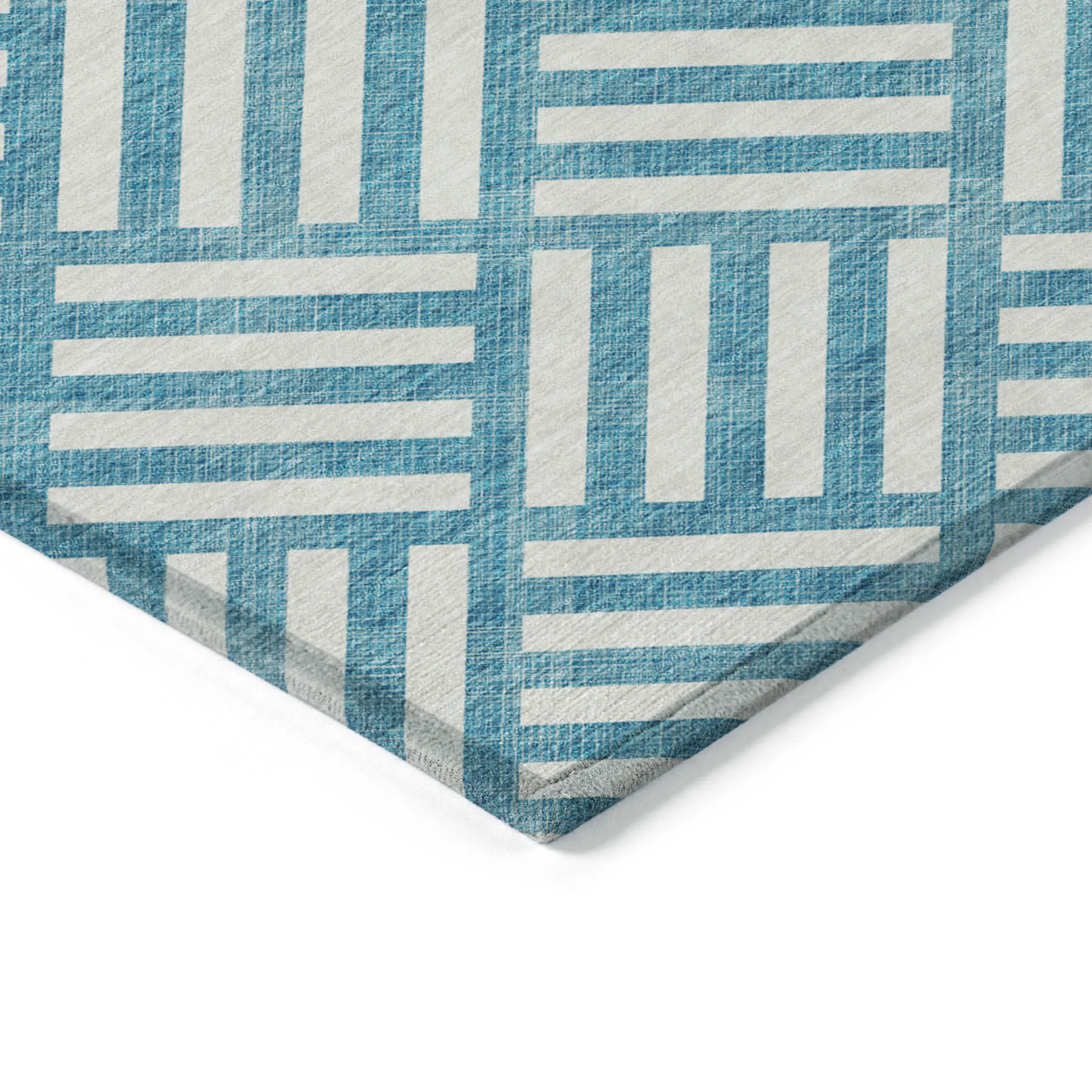 9' X 12' Teal Blue And Ivory Geometric Washable Indoor Outdoor Area Rug - Image 4