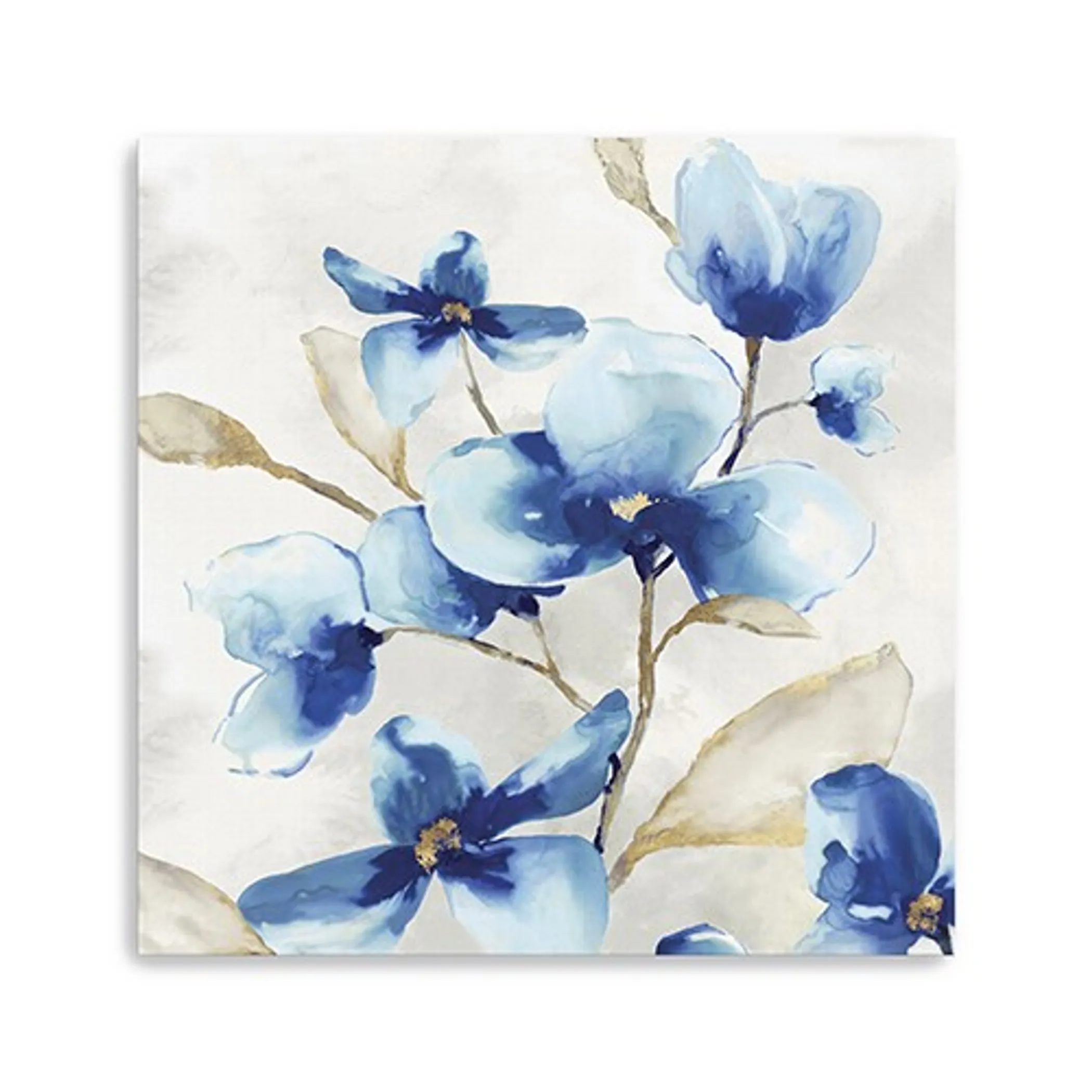 40" x 40" Watercolor Shades of Blue Floral Canvas Wall Art - Image 2