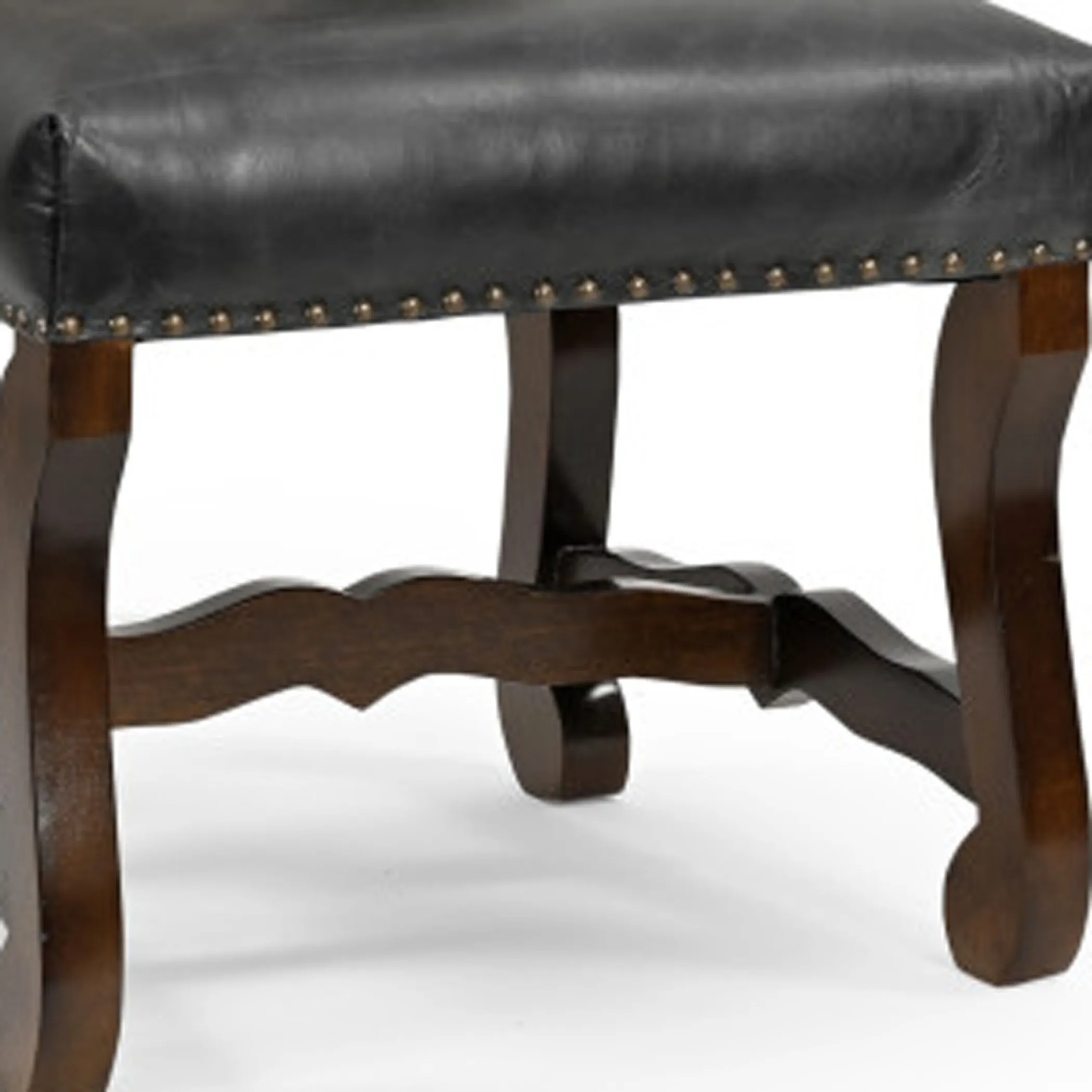 Set of Two Black Gray And Dark Brown Solid Wood Upholstered Chenille And Leather Dining Side Chairs - Image 6