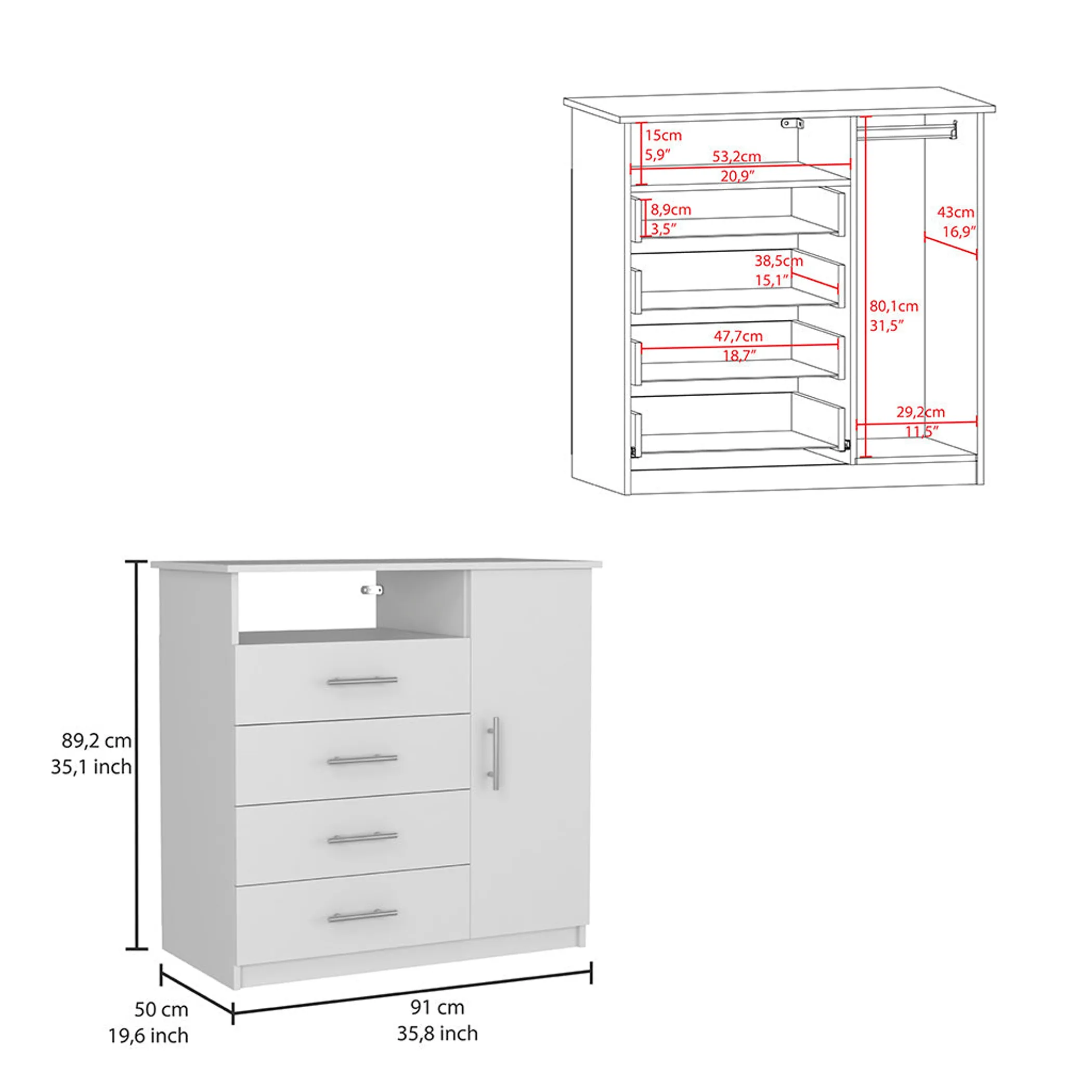 Calera 2 Piece Bedroom Set, White / Smokey Oak Finish - Image 6