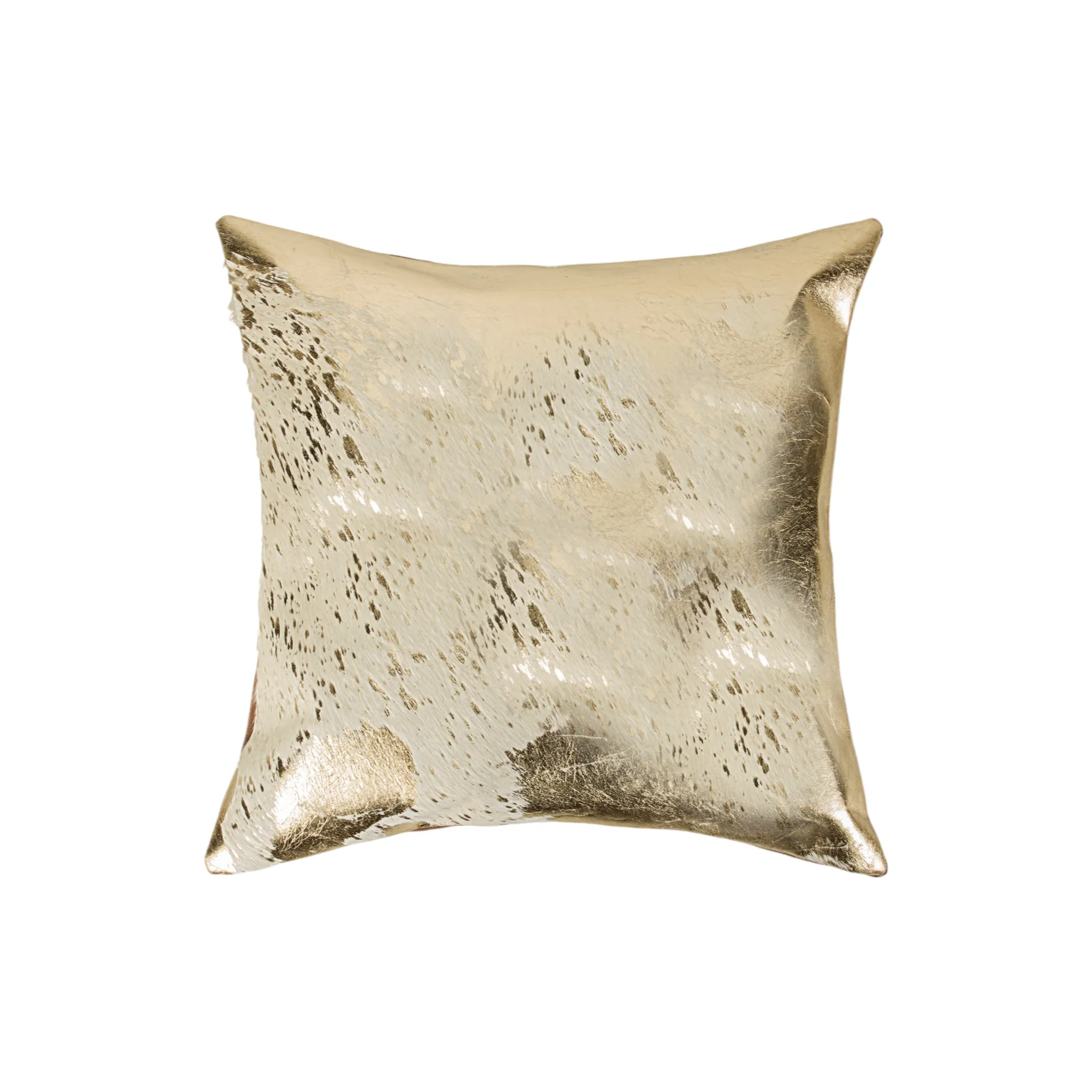 Set of Two 18" Natural and Gold Abstract Cowhide Throw Pillows with Glitter - Image 3