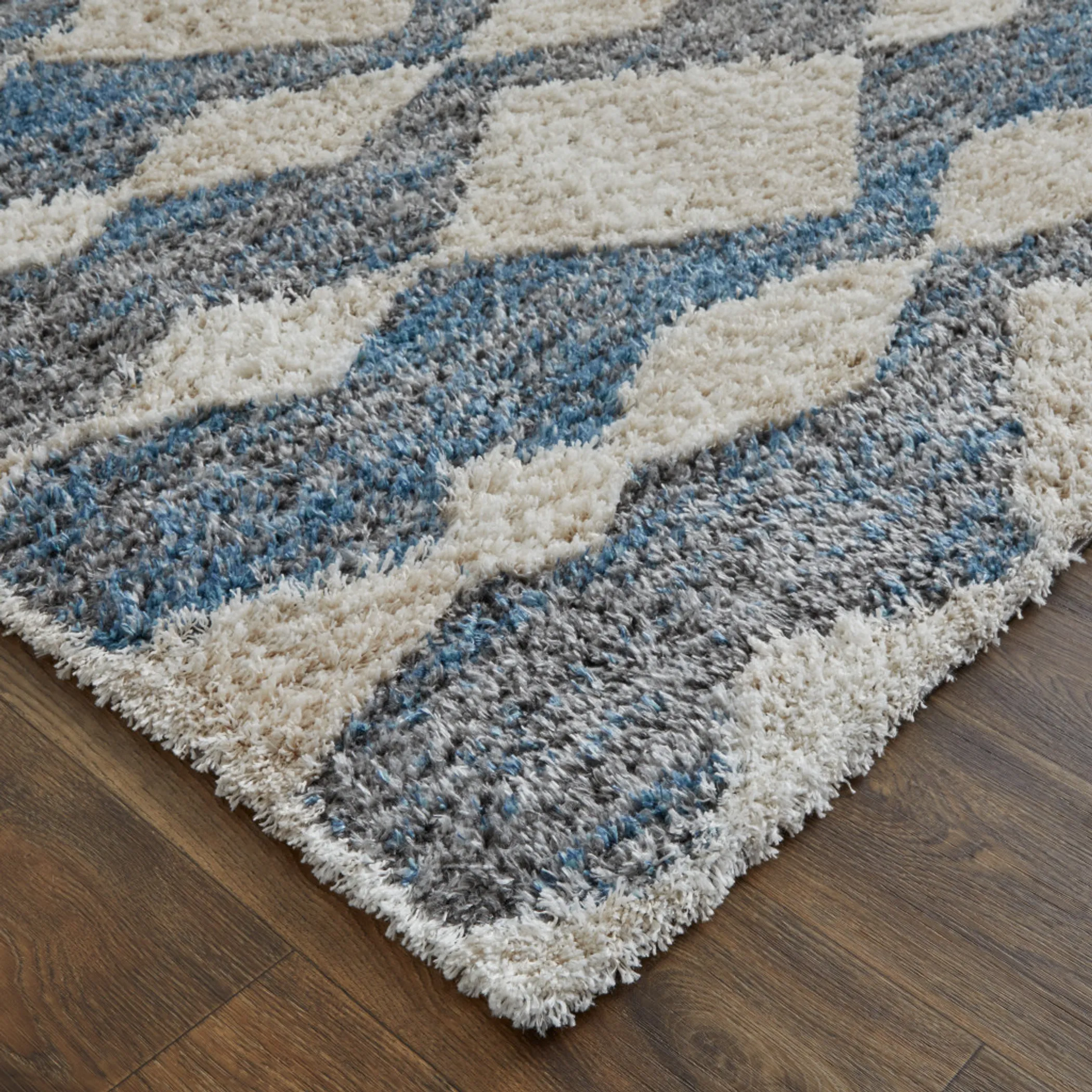 5' X 8' Ivory Gray And Blue Chevron Power Loom Stain Resistant Area Rug - Image 4