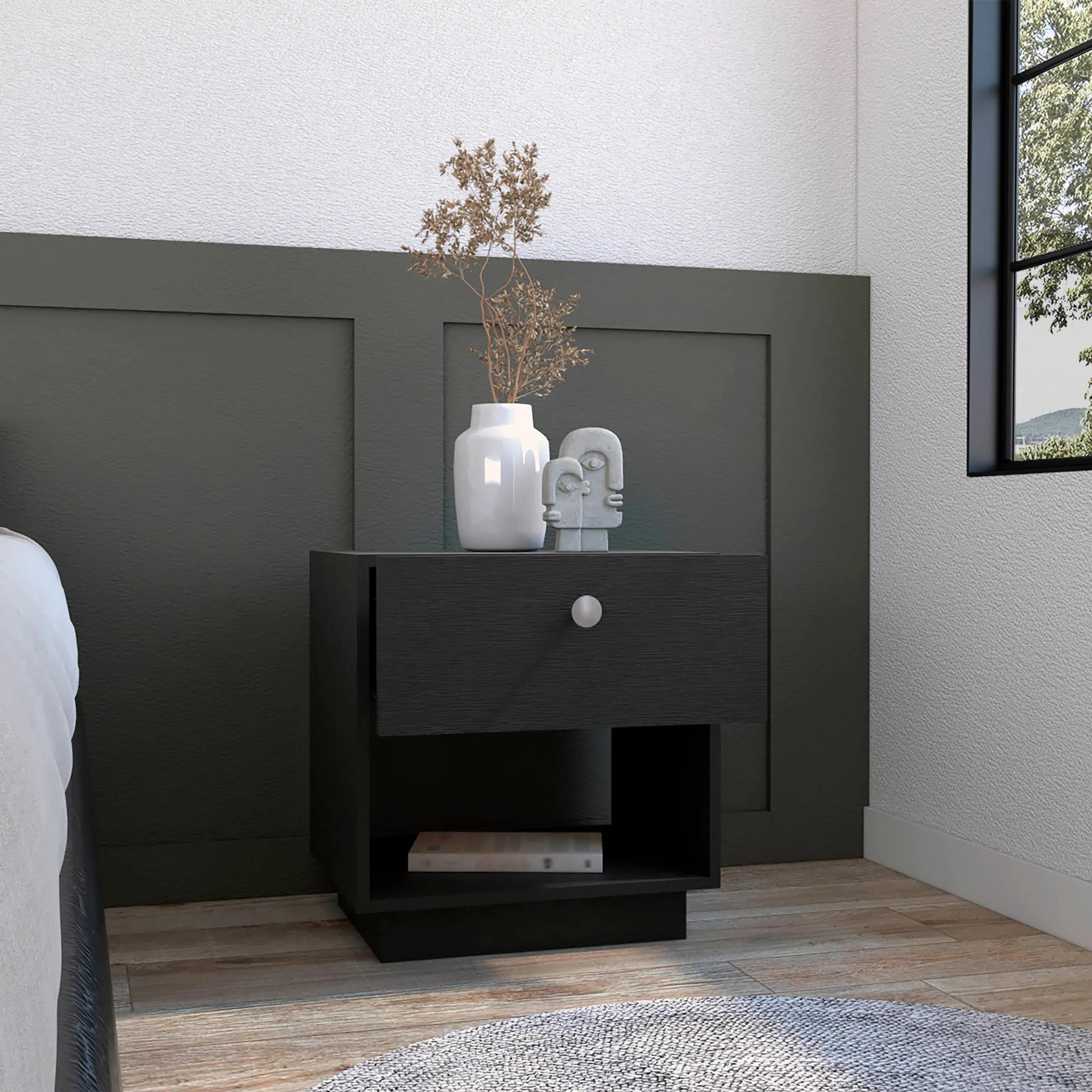 20" Black One Drawer Faux Wood Nightstand - Image 5
