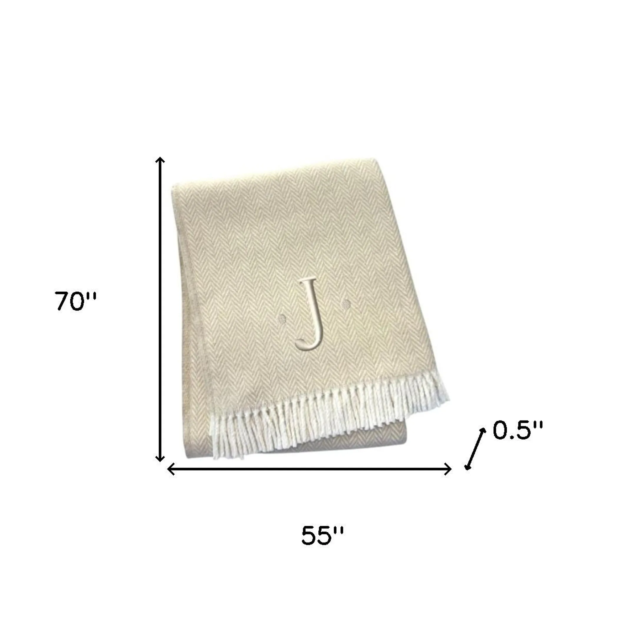 Herringbone Cotton Blend J Throw Blanket with Tassels And Embroidery - Image 6