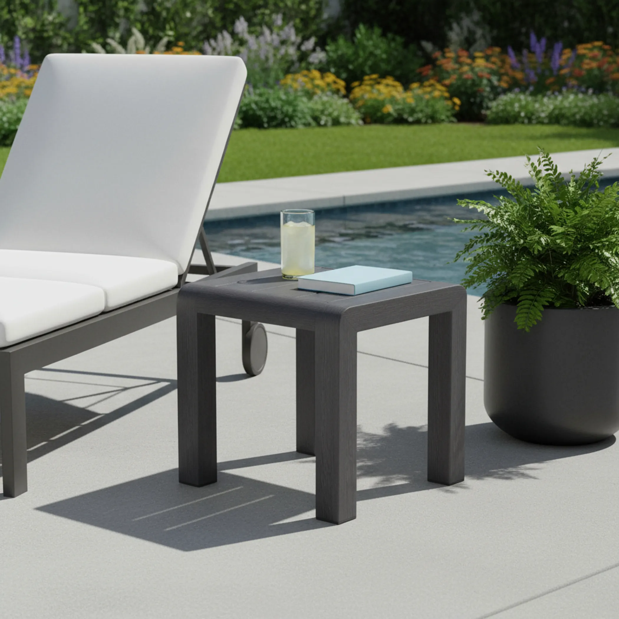 23" Black Aluminum Square Outdoor Side Table - Image 2