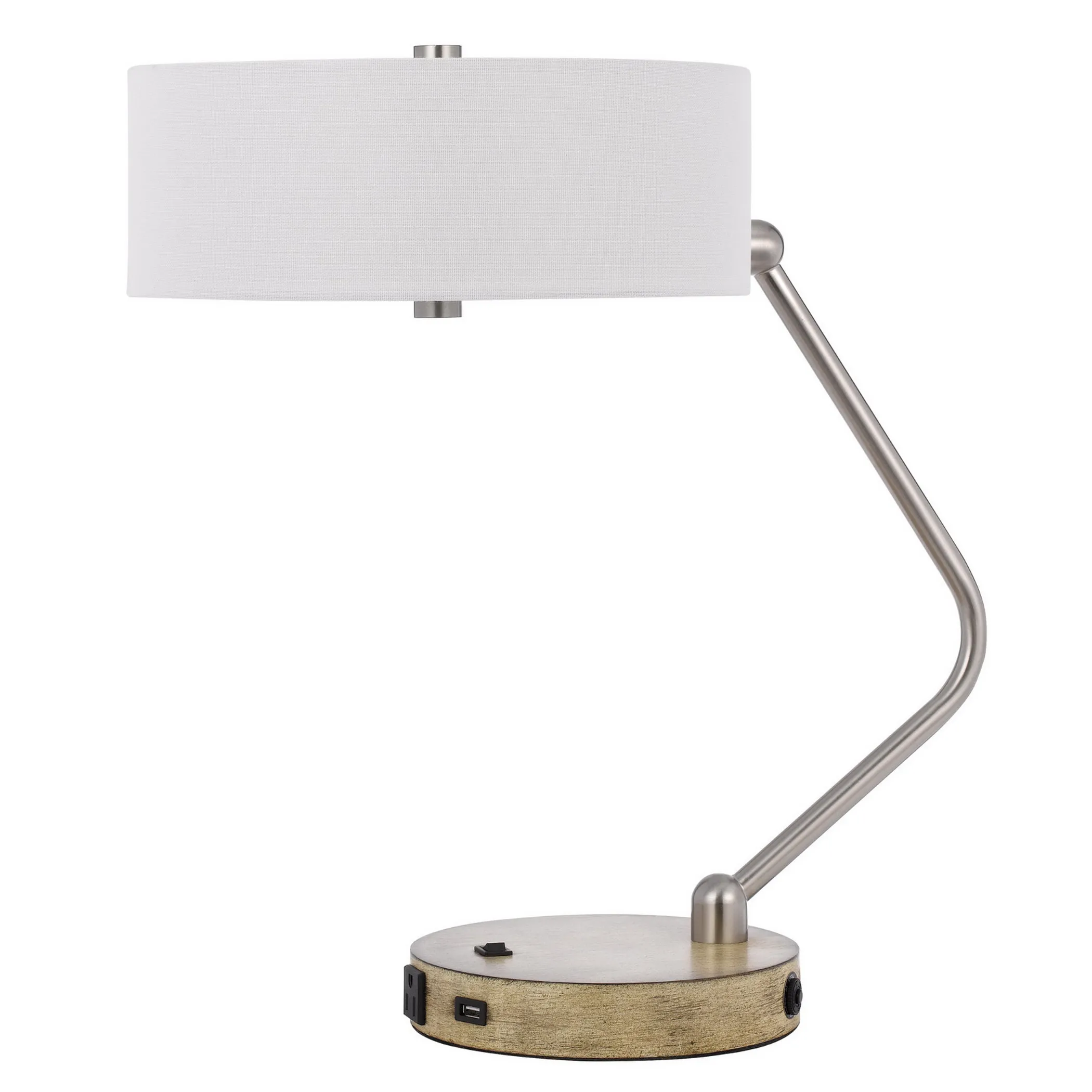 20" Brown Metal Two Light Lantern Desk USB Table Lamp With White Drum Shade - Image 2