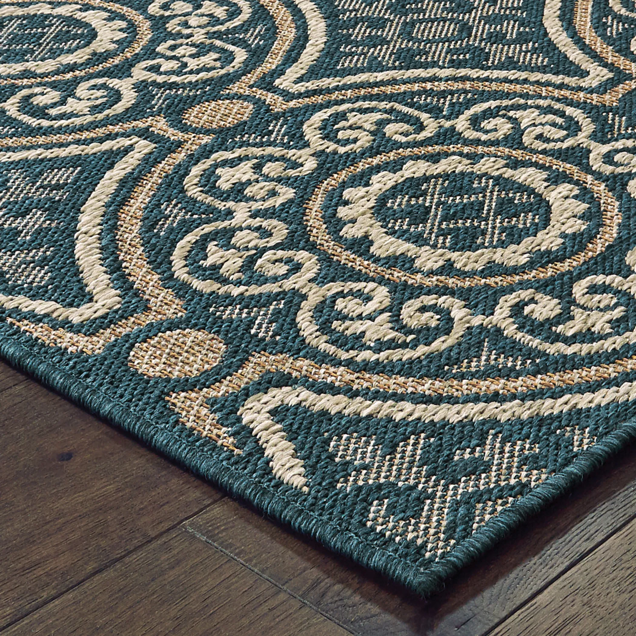 8' x 10' Blue and Gray Geometric Stain Resistant Indoor Outdoor Area Rug - Image 3