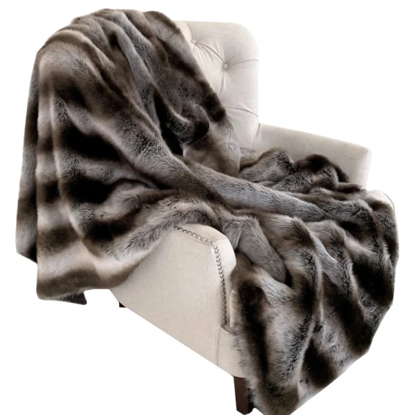 Plutus Fancy Gray Silver Chinchilla Faux Fur Handmade Luxury Throw