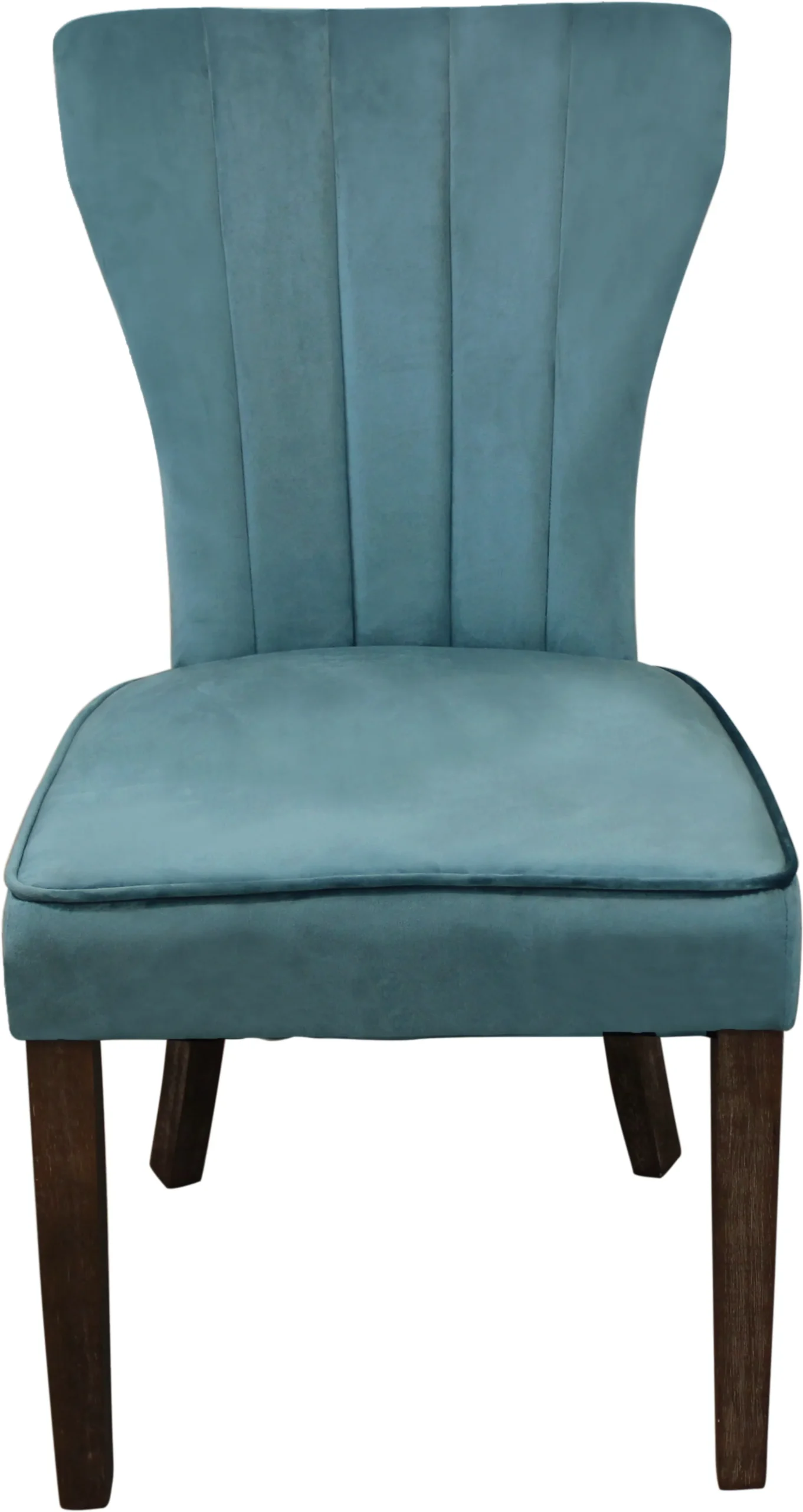 Set of Two Teal Blue And Brown Upholstered Velvet Dining Parsons Chairs - Image 3