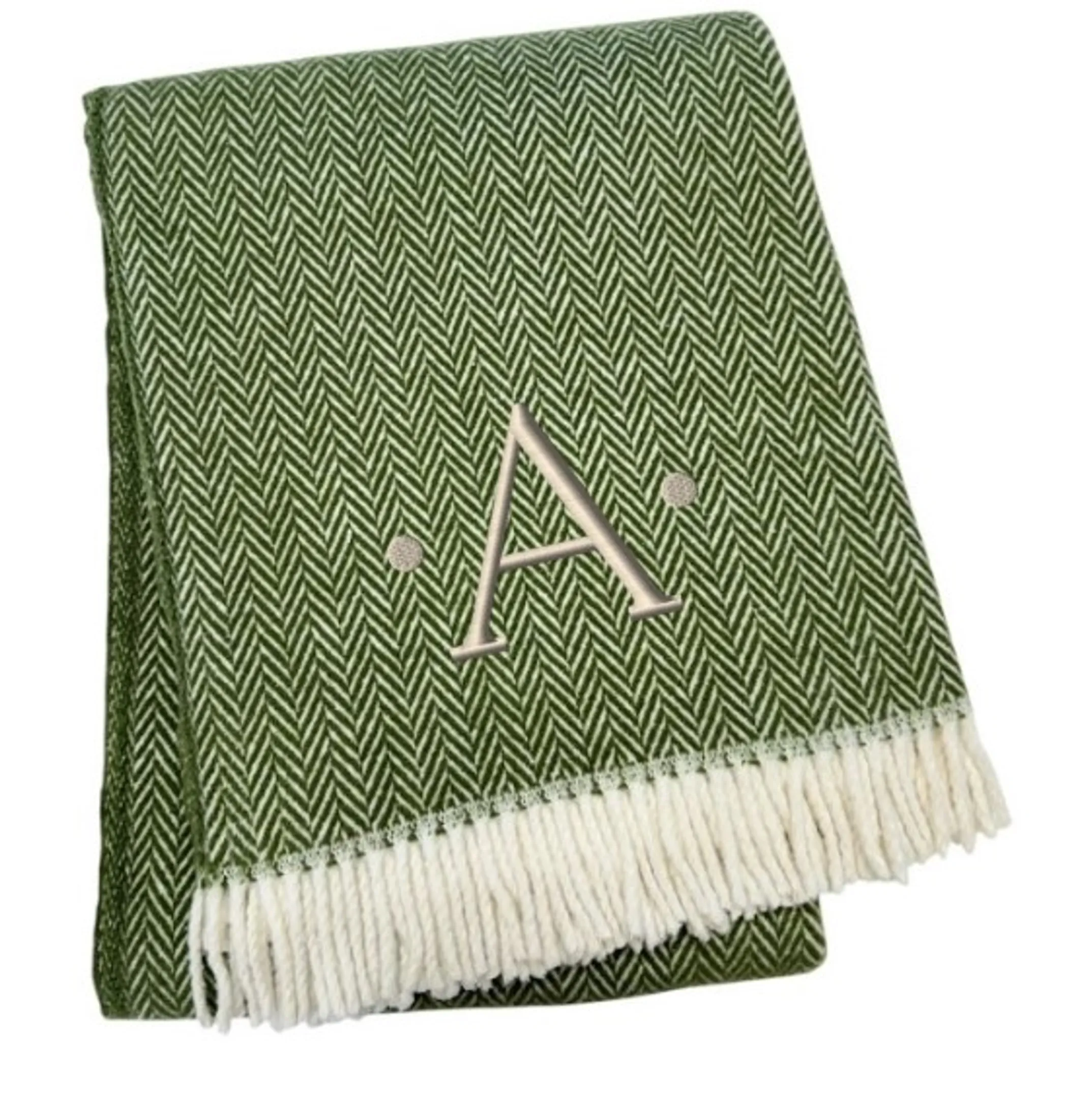 Herringbone Cotton Blend A Initial Throw Blanket with Tassels And Embroidery - Image 3