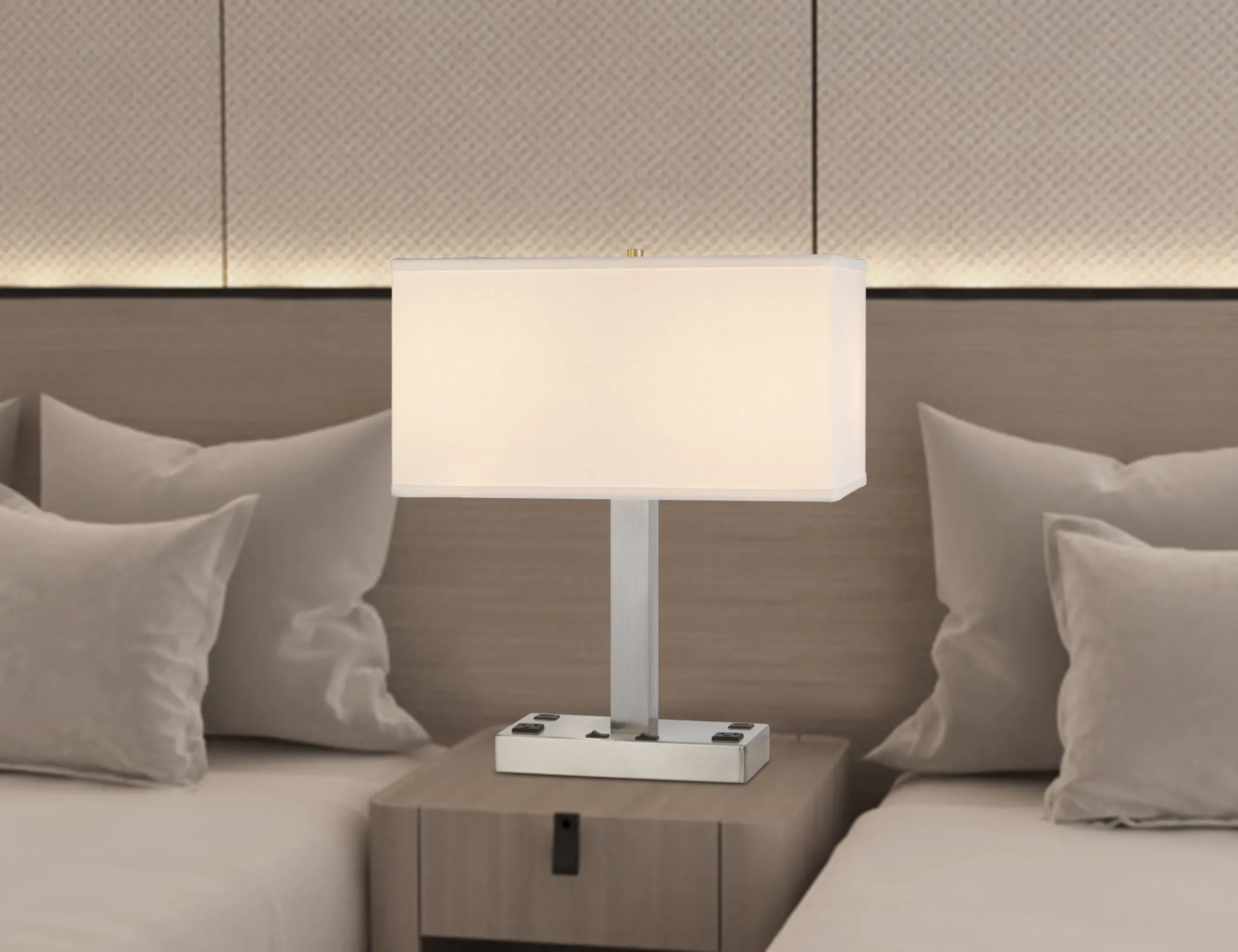 21" Nickel Metal Two Light Desk USB Table Lamp With White Shade - Image 3