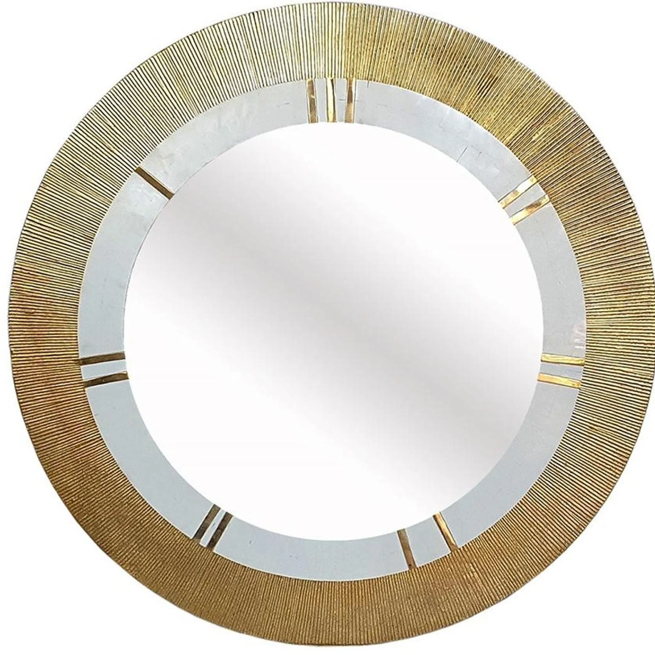 36" Gold and White Round Aluminum Ribbed Edge Framed Accent Mirror - Image 4