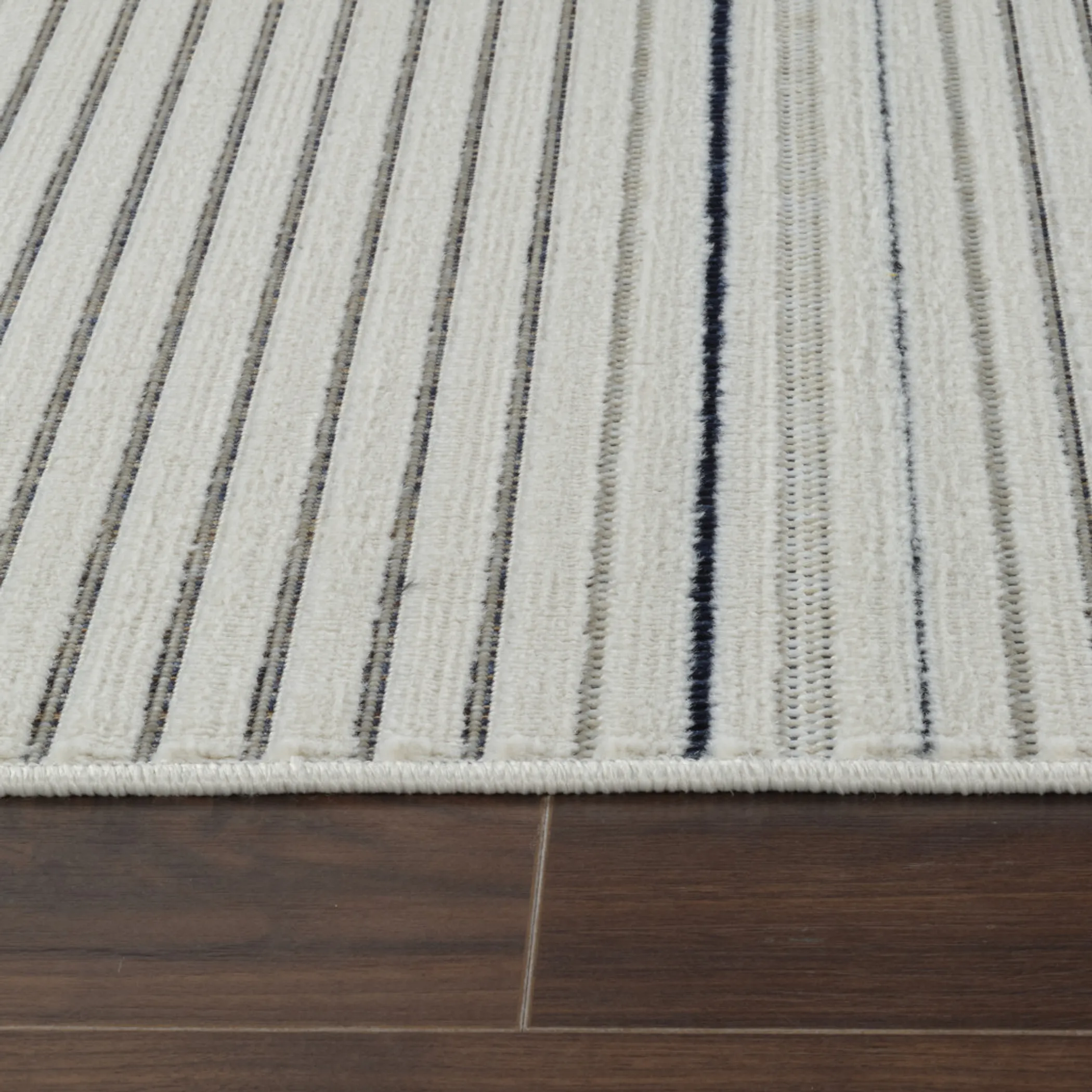 6' X 9' Blue and Cream Striped Distressed Indoor Outdoor Area Rug - Image 6