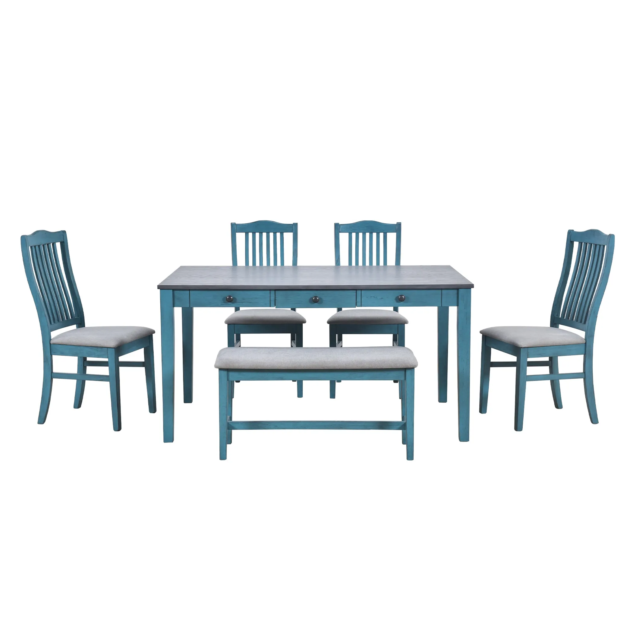 Mid-Century 6-Piece Wood Dining Table Set - Image 4
