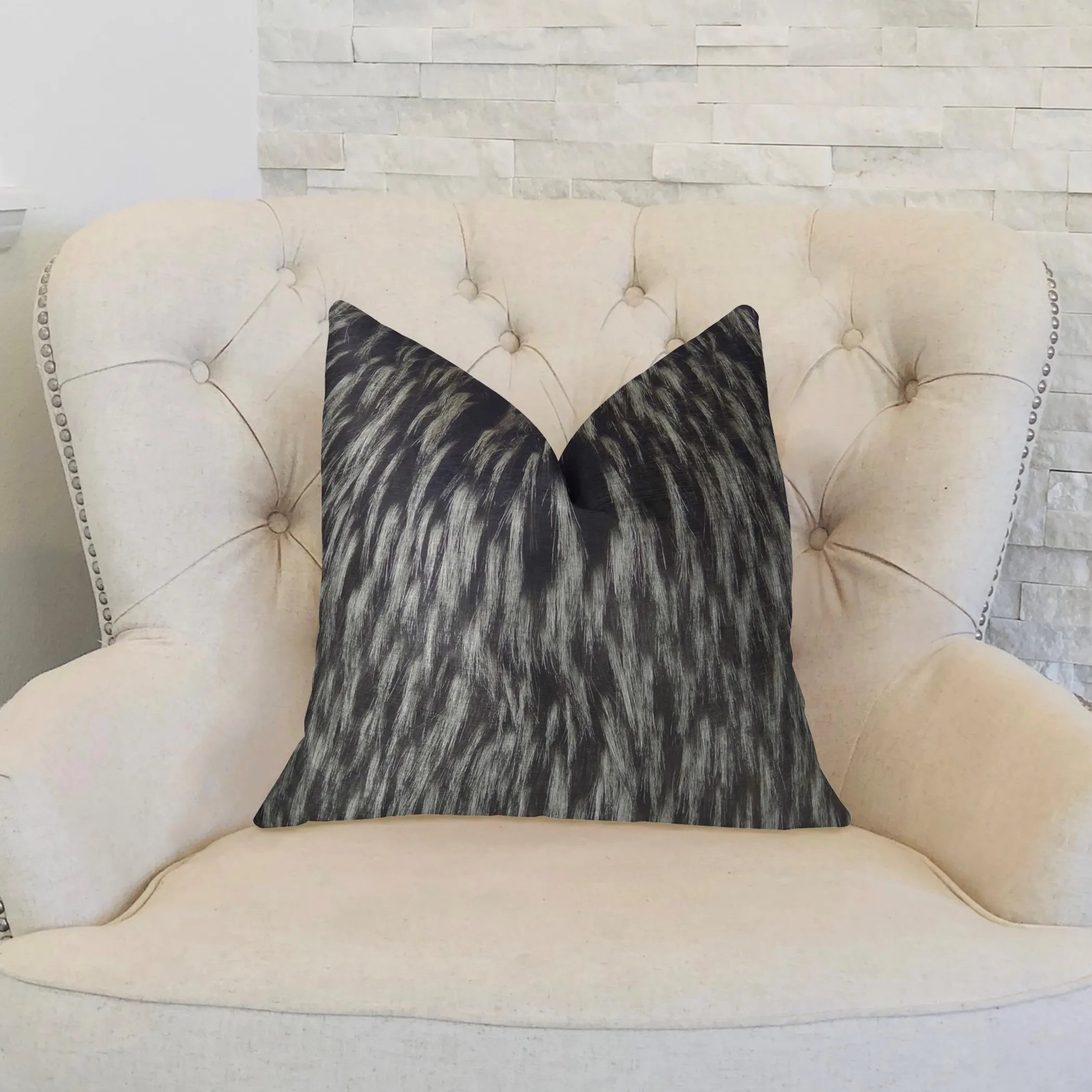 Plutus Wolf Fur Lover Black White Handmade Luxury Pillow - Image 2