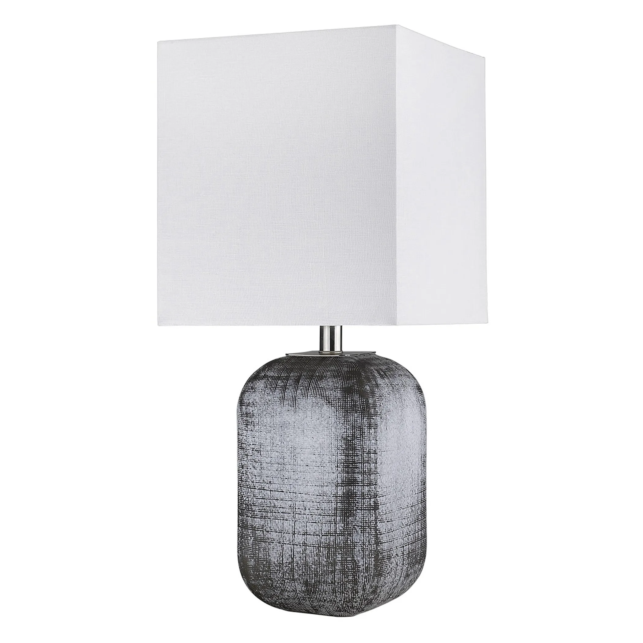 25" Blue and Gray Ceramic Table Lamp With White Square Shade - Image 4